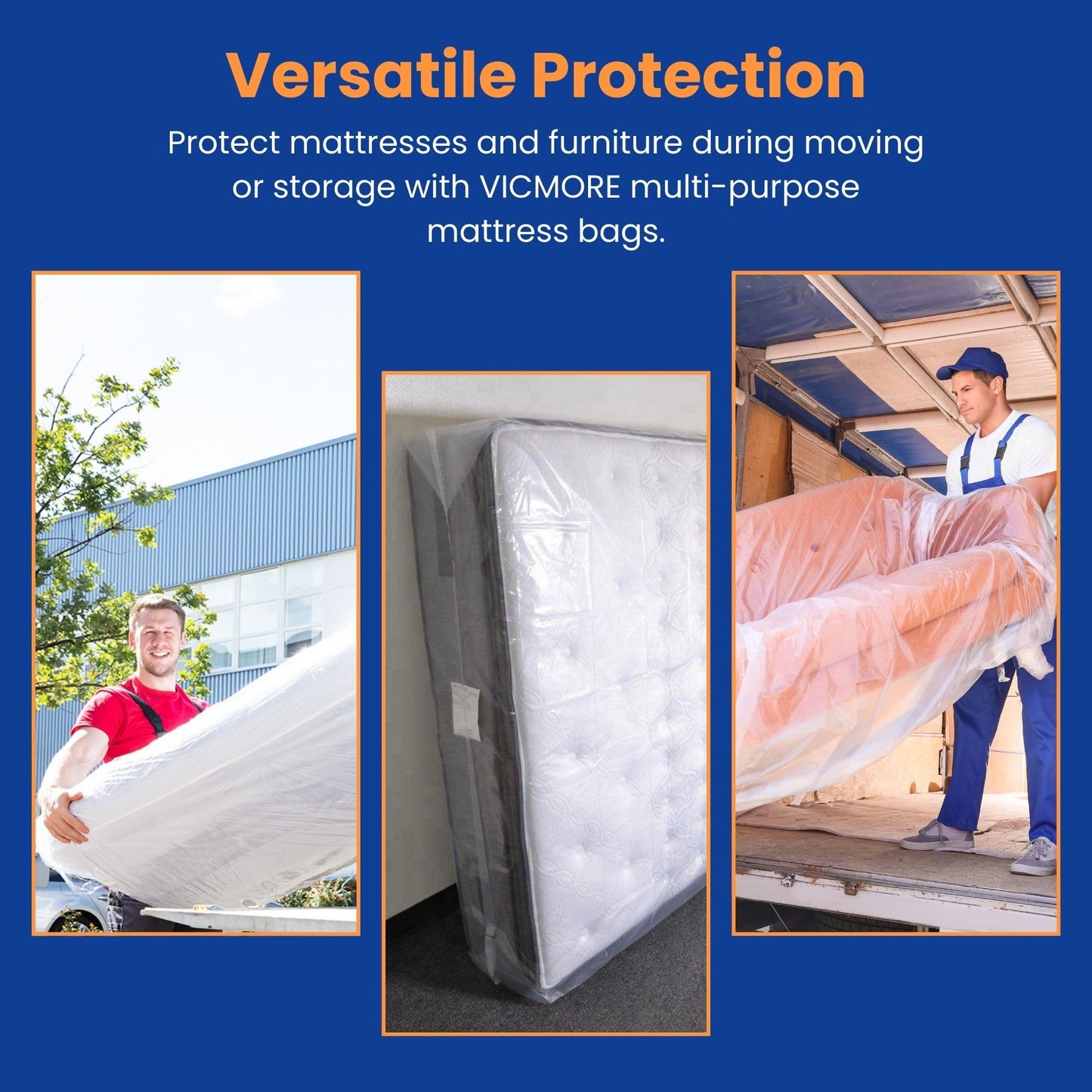 VICMORE Queen Mattress Bag for Moving, Storage & Disposal, 1.5 Mil Heavy-Duty Plastic Mattress Cover, Tear-Resistant, Dustproof, Reusable (Fits Queen Size Beds)