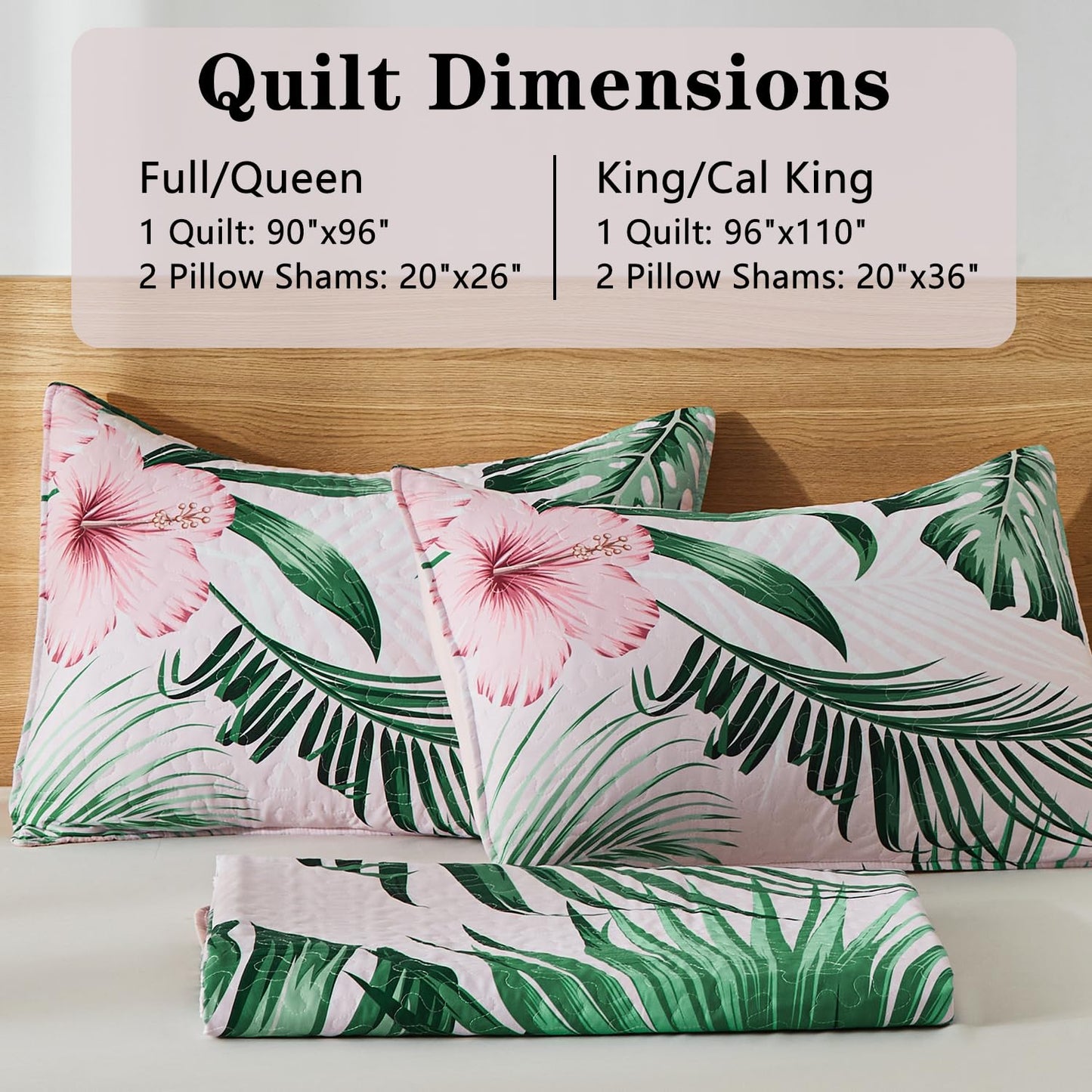 Yogeneg Queen Quilt Bedding Set,Green Botanical Pattern Blush Full/Queen Quilt Set,3 Piece Lightweight Soft Summer Bedspread Coverlet with 2 PIillow Shams,All Season(Pink,90"x96")