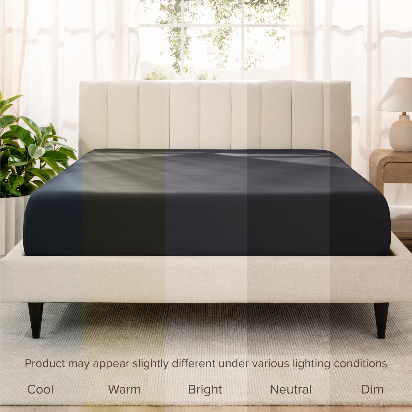 Bare Home 100% Organic Cotton Sateen Fitted Sheet - 400 Thread Count - Smooth Sateen Weave - Breathable & Cooling - Hotel Luxury - Durable Fitted Sheet - Deep Pocket (King, Black)