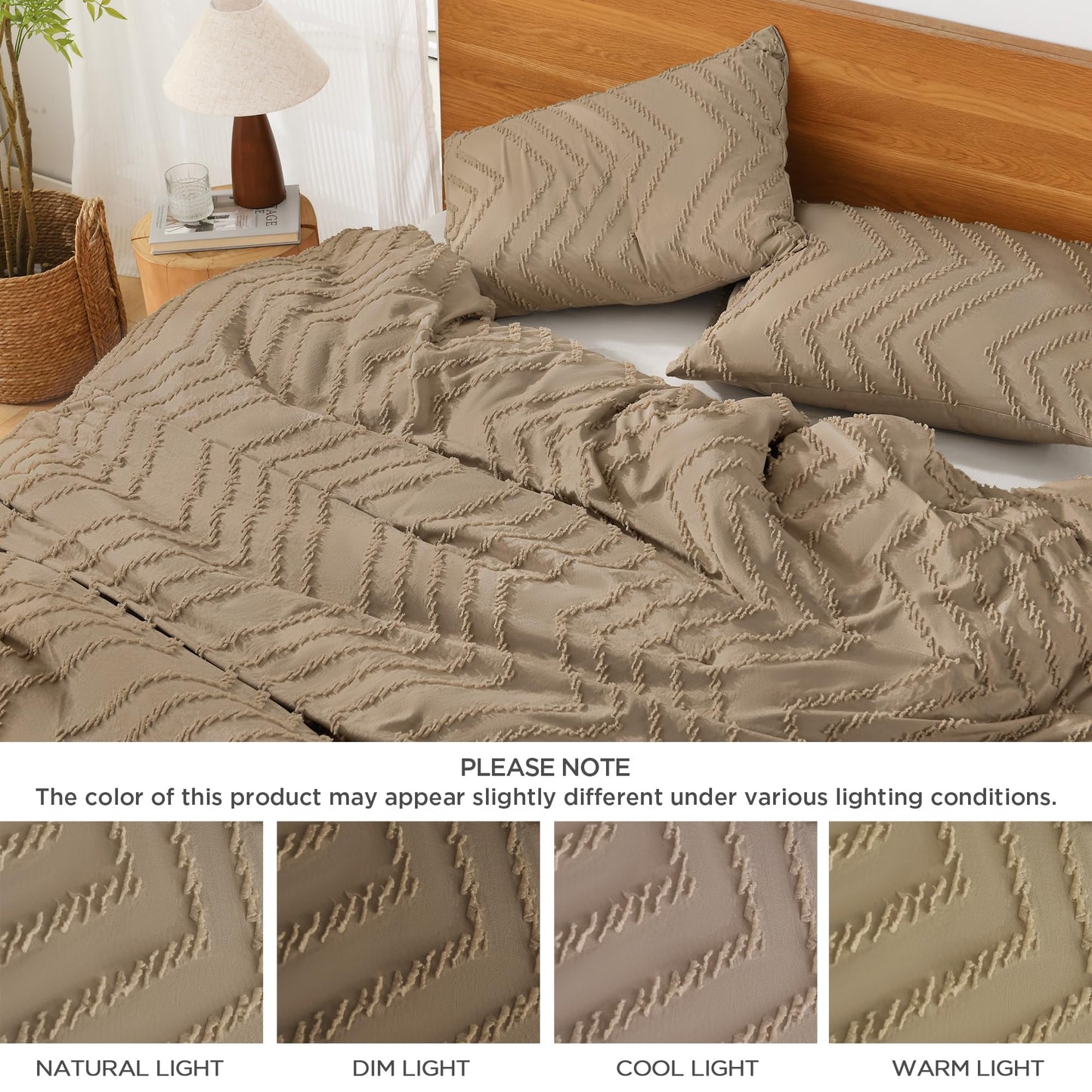 Litanika Taupe King Comforter Set, 3 Pieces Lightweight Tufted Bedding Sets, Down Alternative Comforter Fluffy Bed Set Gift Choice