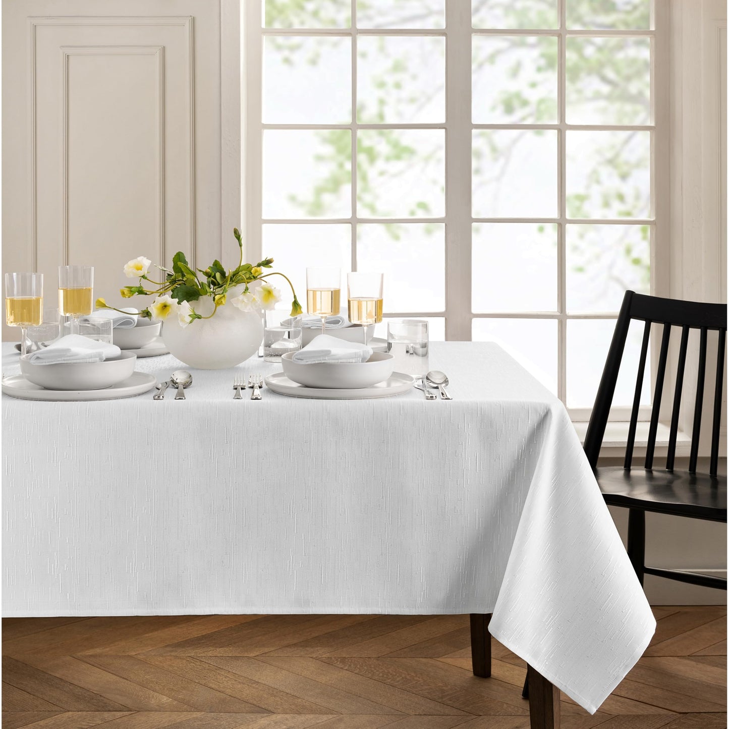 Threadmade Continental Solid Texture Water Resistant Tablecloth, White - 60" W x 84" L