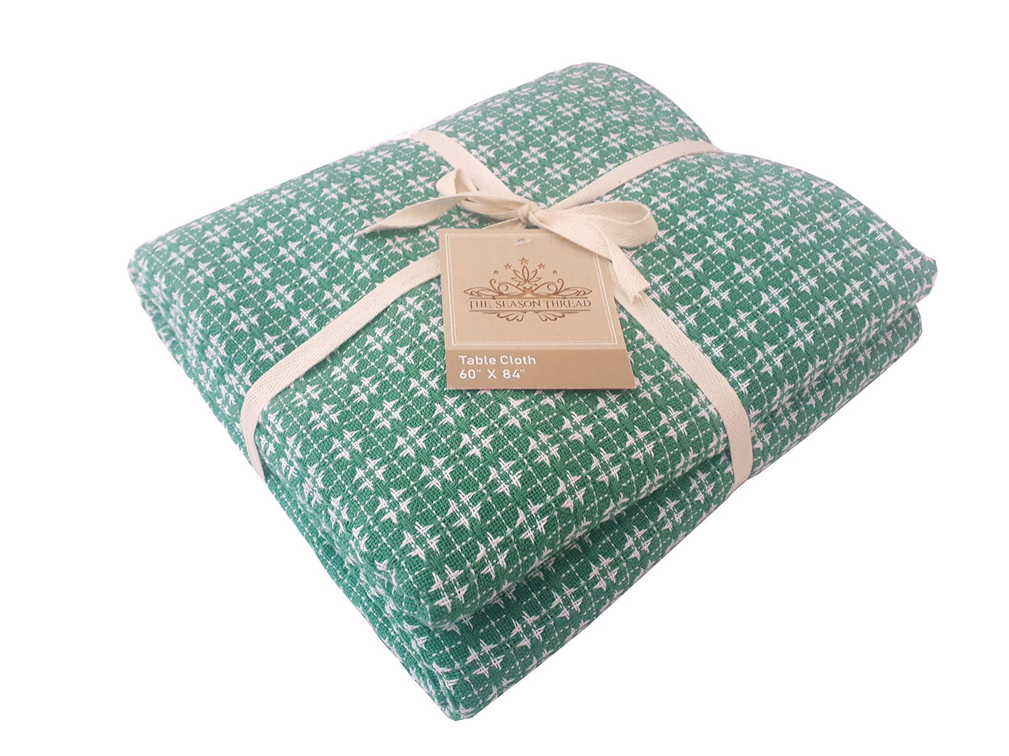 The Season Thread Table Cloth, Bottle Green Woven Fringed, 100% Cotton Table Cover, Size 60x84 Inch, Suitable for Formal Dining, Everyday Meals and Casual Occasions.