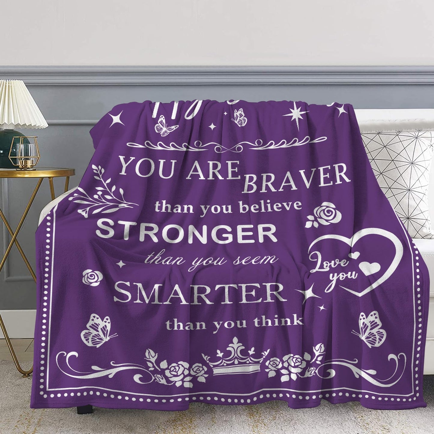 Levens Happy Birthday Gifts for Women Men Friendship 50"x60" Purple Happy Birthday Blanket Decor Women's Birthday Gifts Unique Bday Gift for Sister Mom Grandma Wife Her Him Soft Flannel Throw
