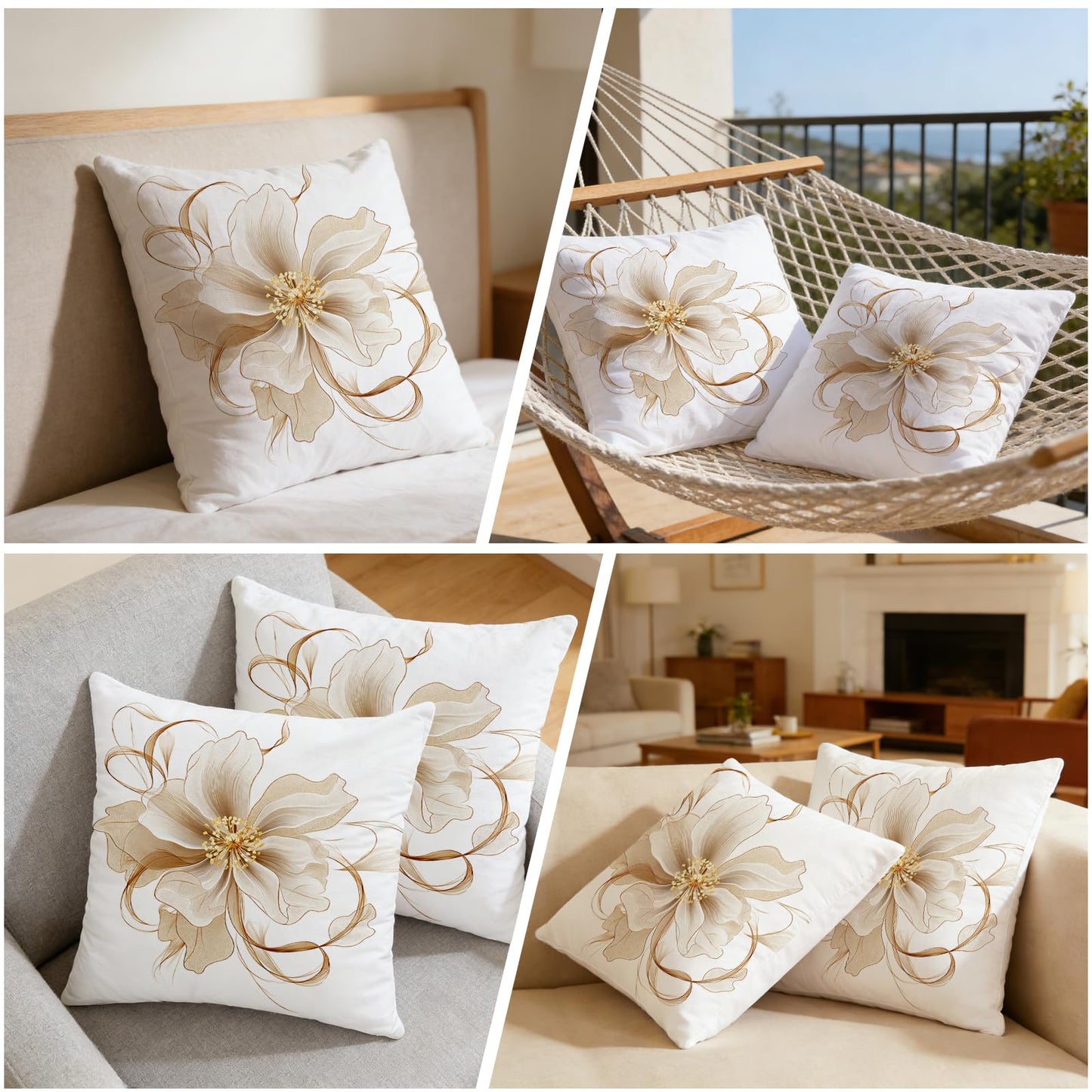 Cvochtty Flower Throw Pillow Covers 18x18 Set of 2, Outdoor Pillow Covers, Simple Elegant Polyester Cushion Covers, Modern Decorative Square Pillowcases for Sofa Couch Bedroom Living Room Car