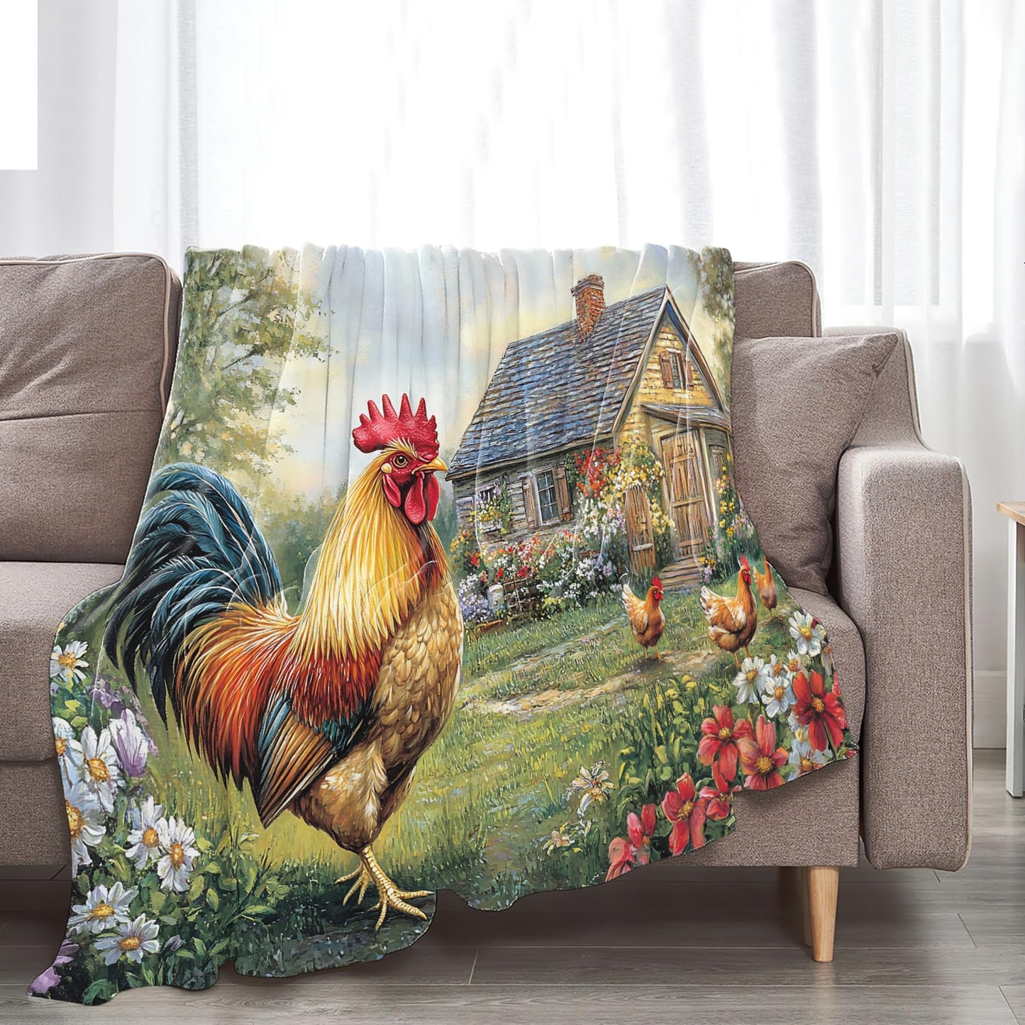 Tijuboni Rooster Chicken Throw Blanket Rooster Gifts for Girls Boys Women Men Kids Adults Soft Flannel Fleece Blanket for Couch Sofa Bed Home Decor 40"x50"