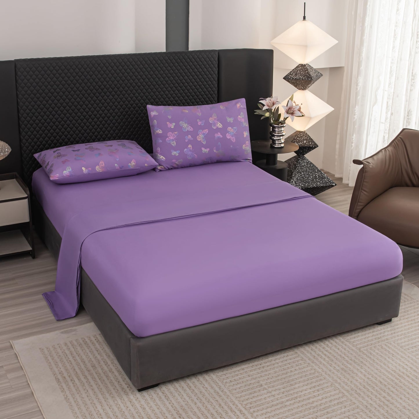 Yadangxiawa Butterfly Comforter Set Twin,Purple Bedding Twin,Purple Comforter Set,Girls Bedroom Comforter Sets(Purples,5PCS)