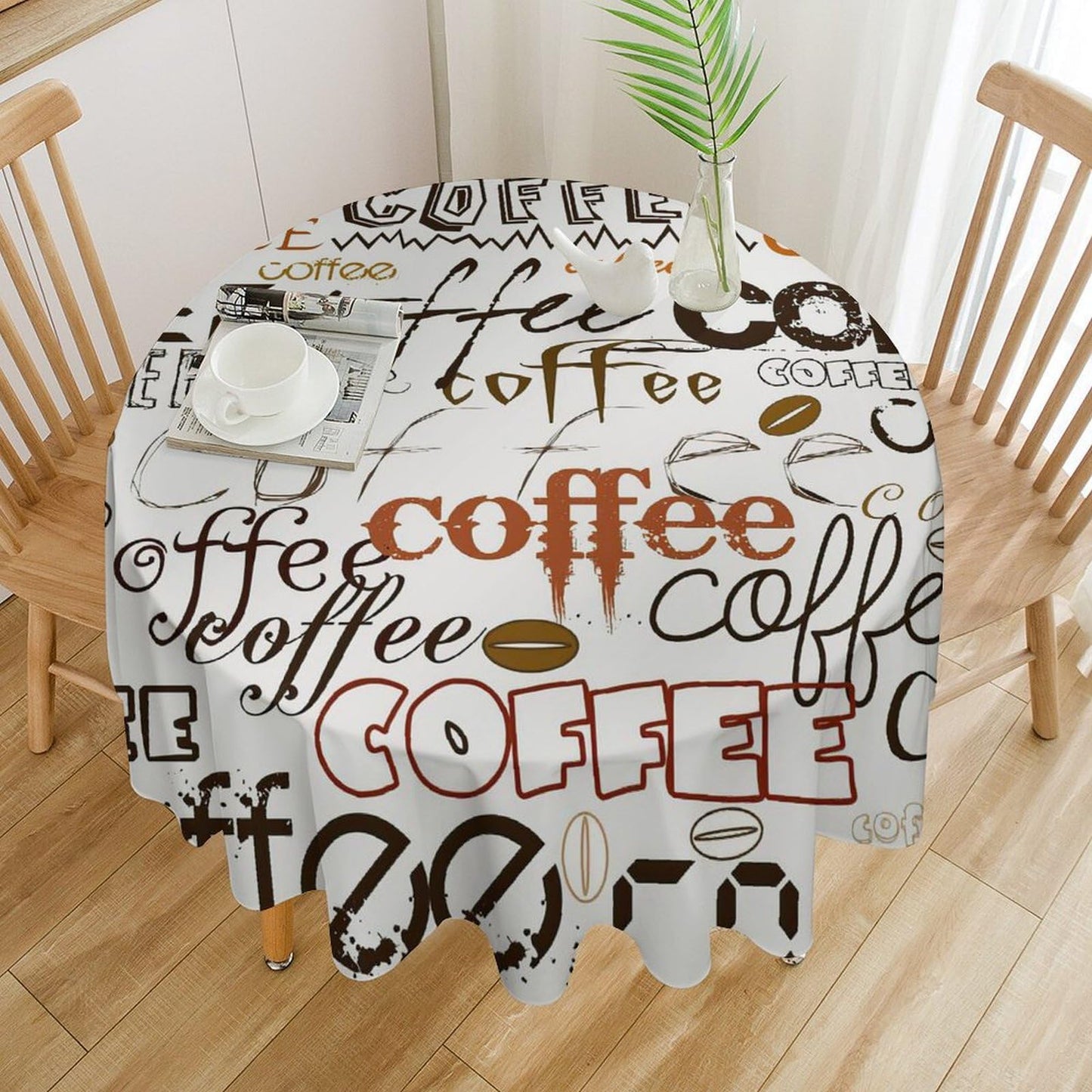 GoDazzling Coffee Kitchen Round Tablecloth, Coffee Theme Farmhouse Cafe Modern Tablecloth for Home Party Dining Room Kitchen Decor 36Inch(90cm)