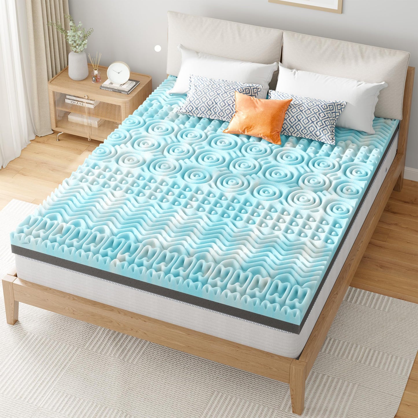 EnHomee 3 Inch King Mattress Topper, 7-Zone Memory Foam Mattress Topper with Cooling Gel, CertiPUR-US Certified for Pressure Relief & Enhanced Sleep Comfort
