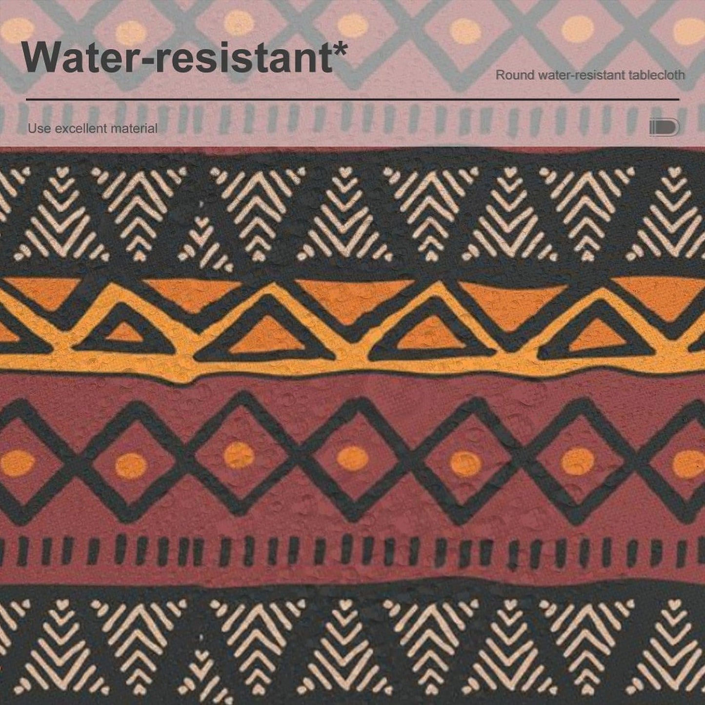 Yearn Jear African Round Tablecloth Traditional Stripe African Folk Pattern Abstract Print Ethnic Table Cover Washable Polyester for Kitchen Dinning Holiday Party Home Decoration 36inch