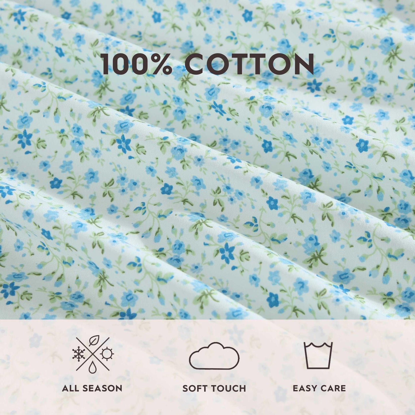 Laura Ashley – Twin Size Sheet Set, Crisp & Lightweight Cotton Percale Bedding with Fitted Sheet and Pillowcase, Floral Room Decor, Deep Pocket, College Dorm Room Essentials (Evie Blue)