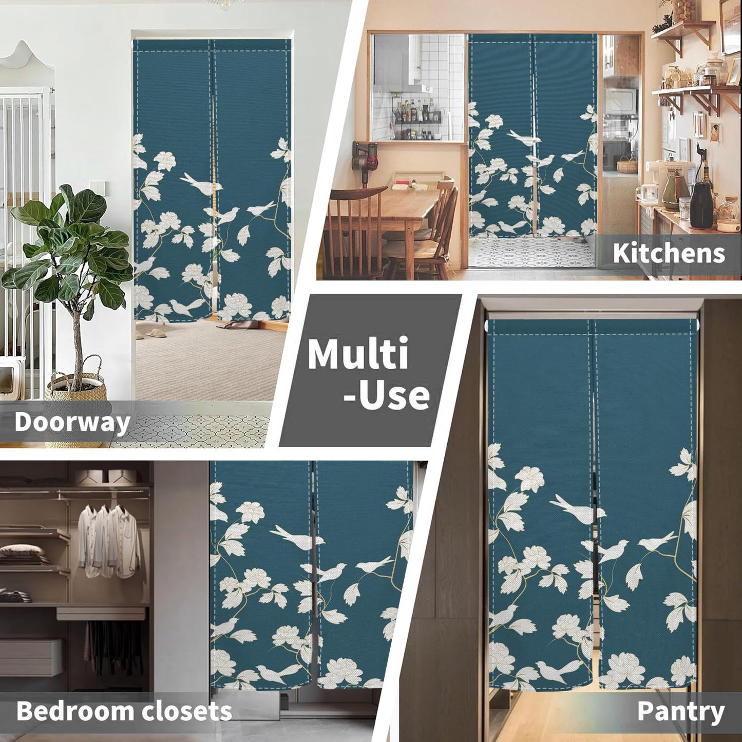 Leowefowa Japanese Noren Doorway Curtain Long Style Door Curtain Tapestry Chinese Printing Feng Shui Window Treatment for Hanging Room Divider Kitchen Home Decor (White, Birds), 33.5"x 70.9"