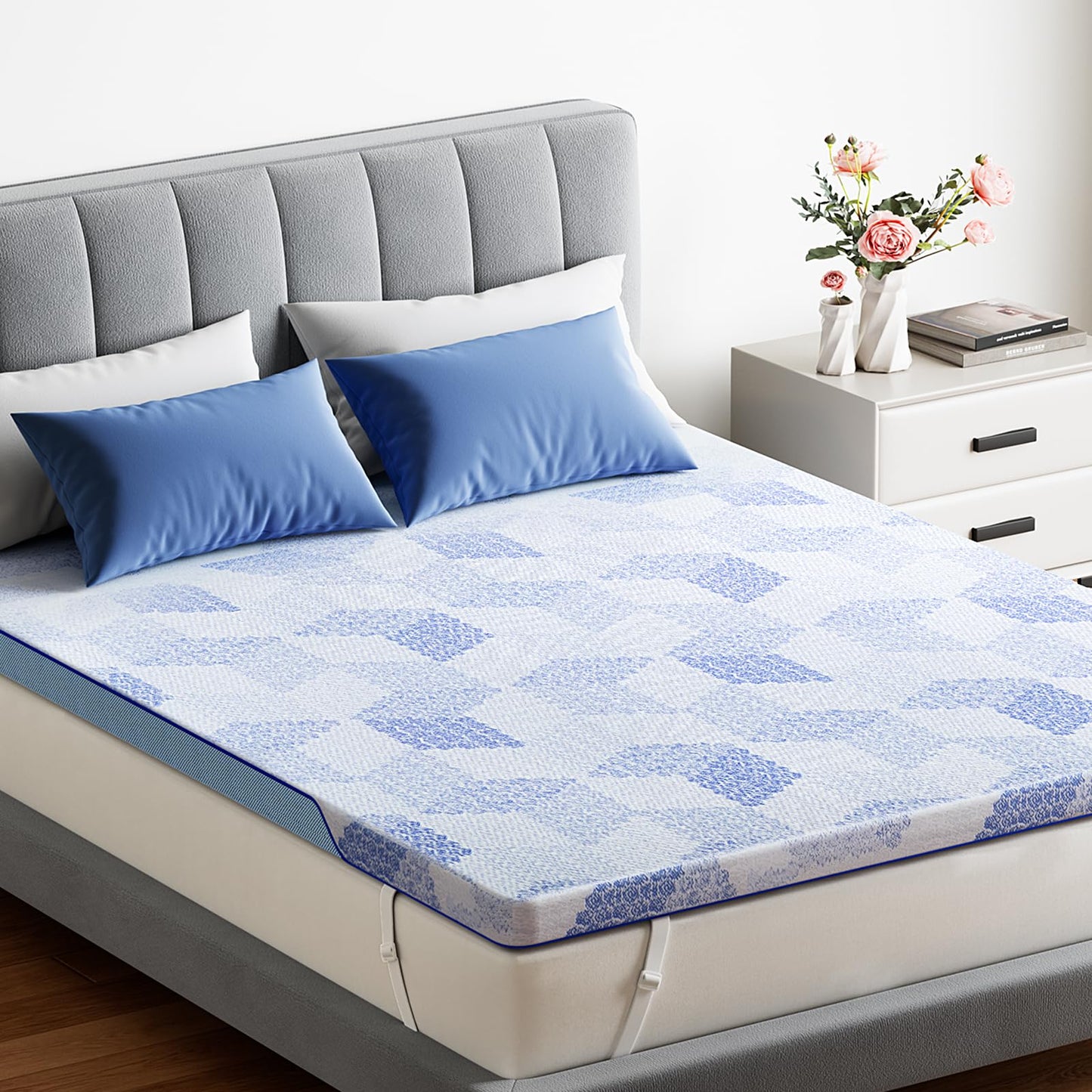 PERLECARE Queen Mattress Topper, 3 Inch Memory Foam Bed Topper for Enhanced Support & Pressure Relief, Medium-Firm Cooling Gel Foam with Bamboo Cover, Washable, CertiPUR-US® & Oeko-TEX Certified