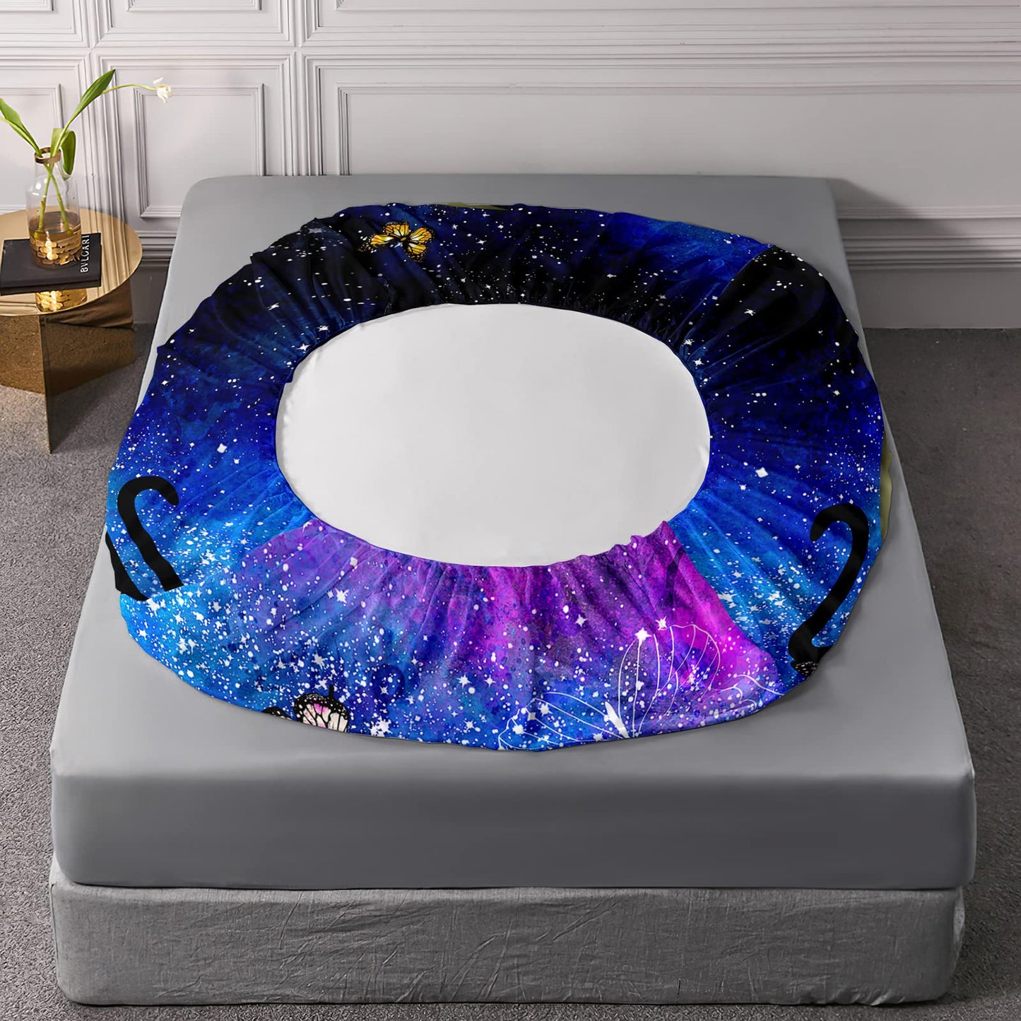 Axolotl Black Cat Bedding Twin Sheet Set - Butterflies Moon Printed for Kids, Boys, Girls, Adults, Teens - 1 Fitted Sheet, 1 Flat Sheet, 2 Pillowcases - Blue