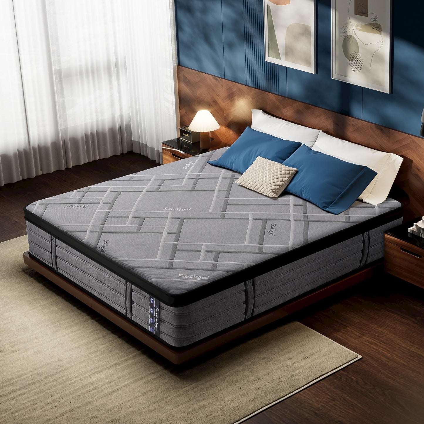SURLUNKEYS Medium Firm Hybrid Mattress - 14 Inch King Size Mattress Gel Memory Foam & Pocket Coils for Cooling Sleep Back Support Edge Reinforcement