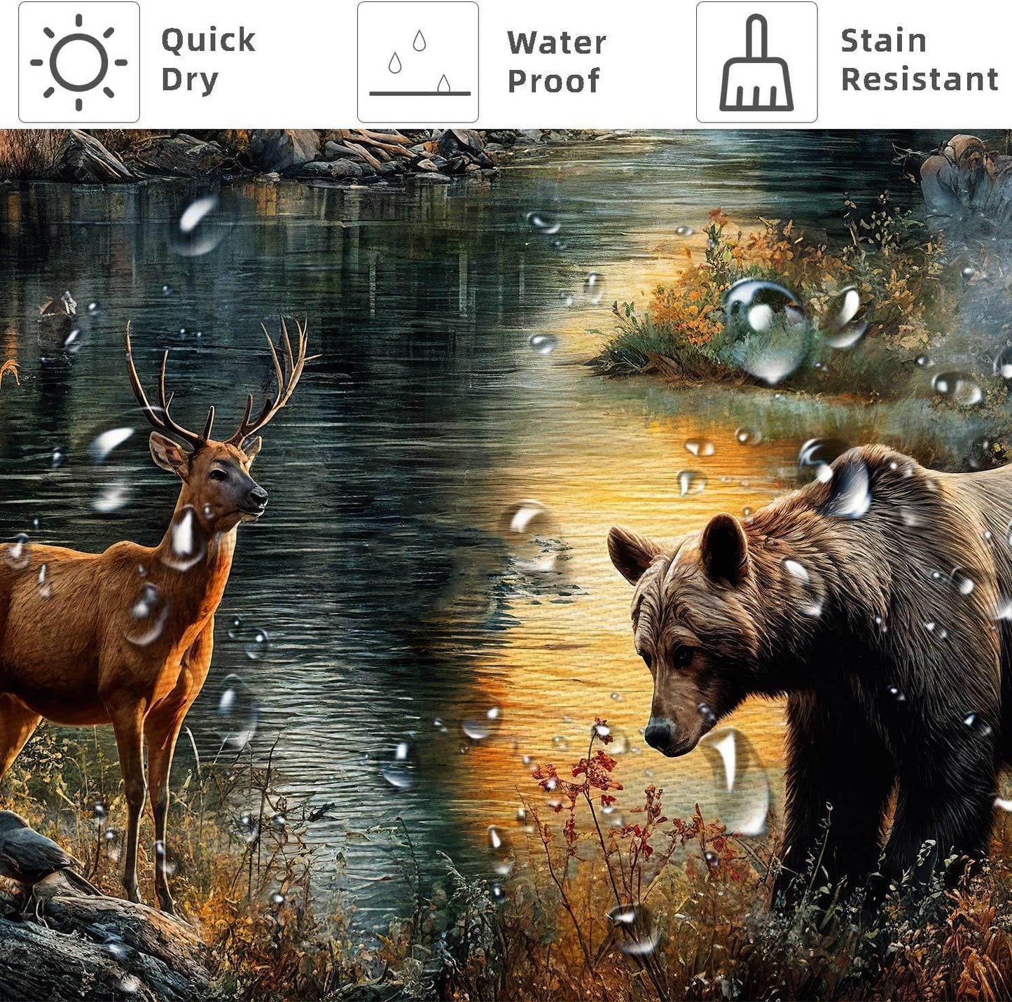 Dizifinn Rustic Shower Curain, Country Cabin Woodland Bear Moose Deer Bathroom Accessories, Farmhouse Hunting Camp Fabric Shower Curtains for Bathroom Decor, with Hooks 72x72 Inch