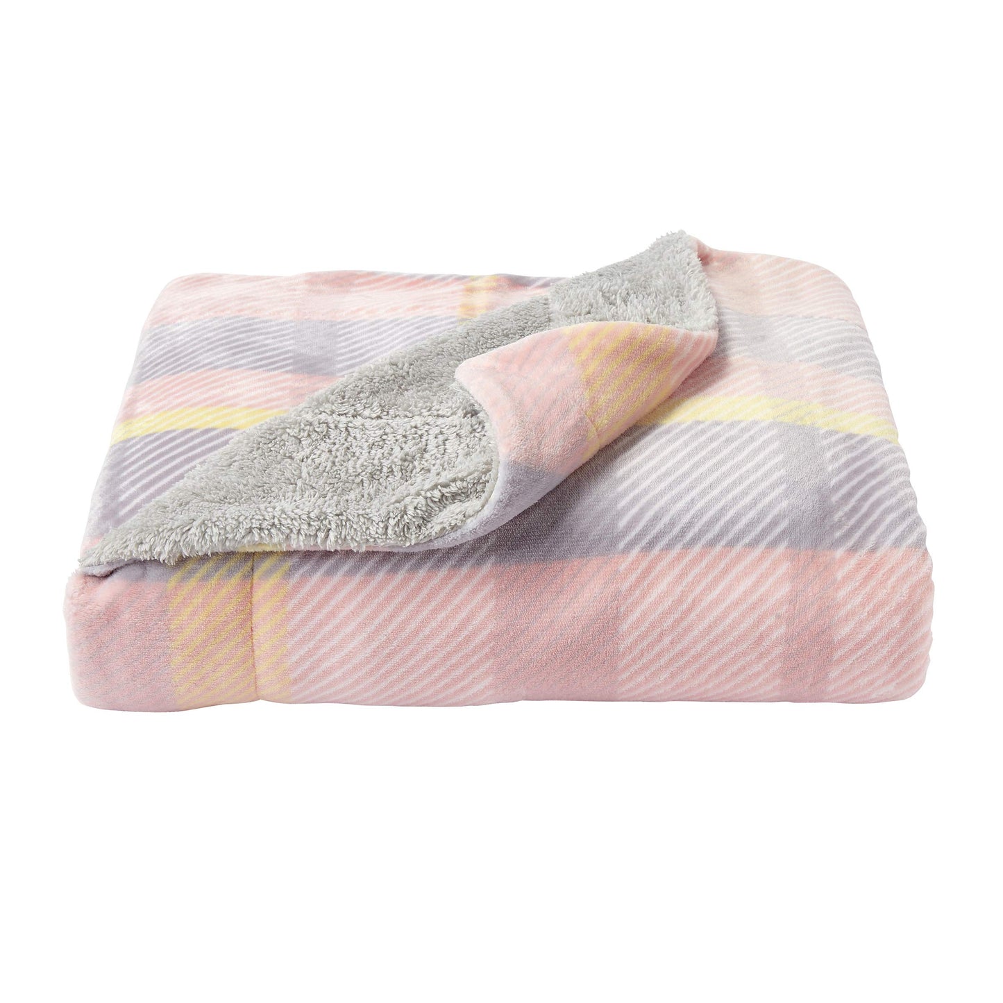 Home Bedford Blanket Throw – Oversized Plush Woven Polyester Sherpa Fleece Plaid Throw – Breathable and Machine Washable in Modern Blush