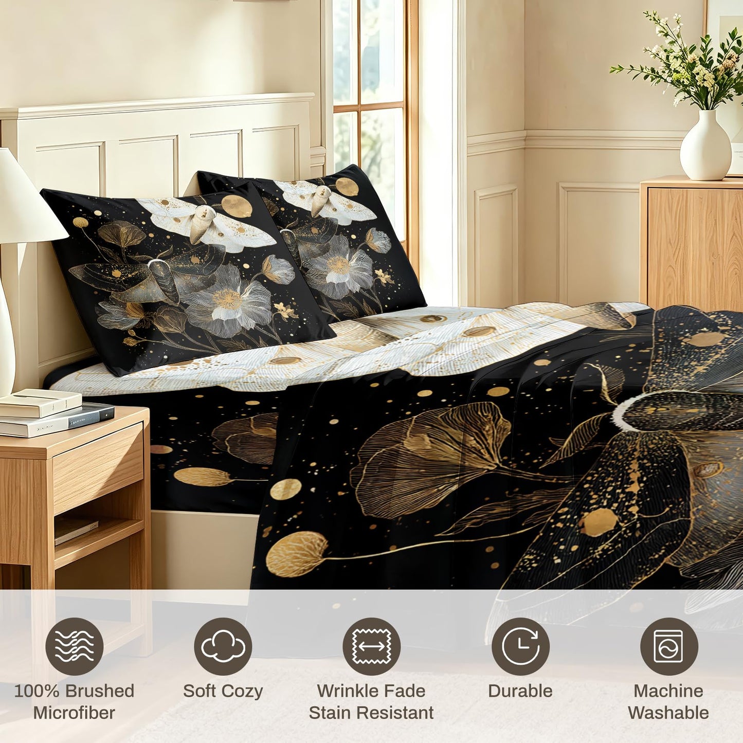 Luna Moth Full Sheet Set 4 Pcs Witchy Aesthetic Bed Sheets