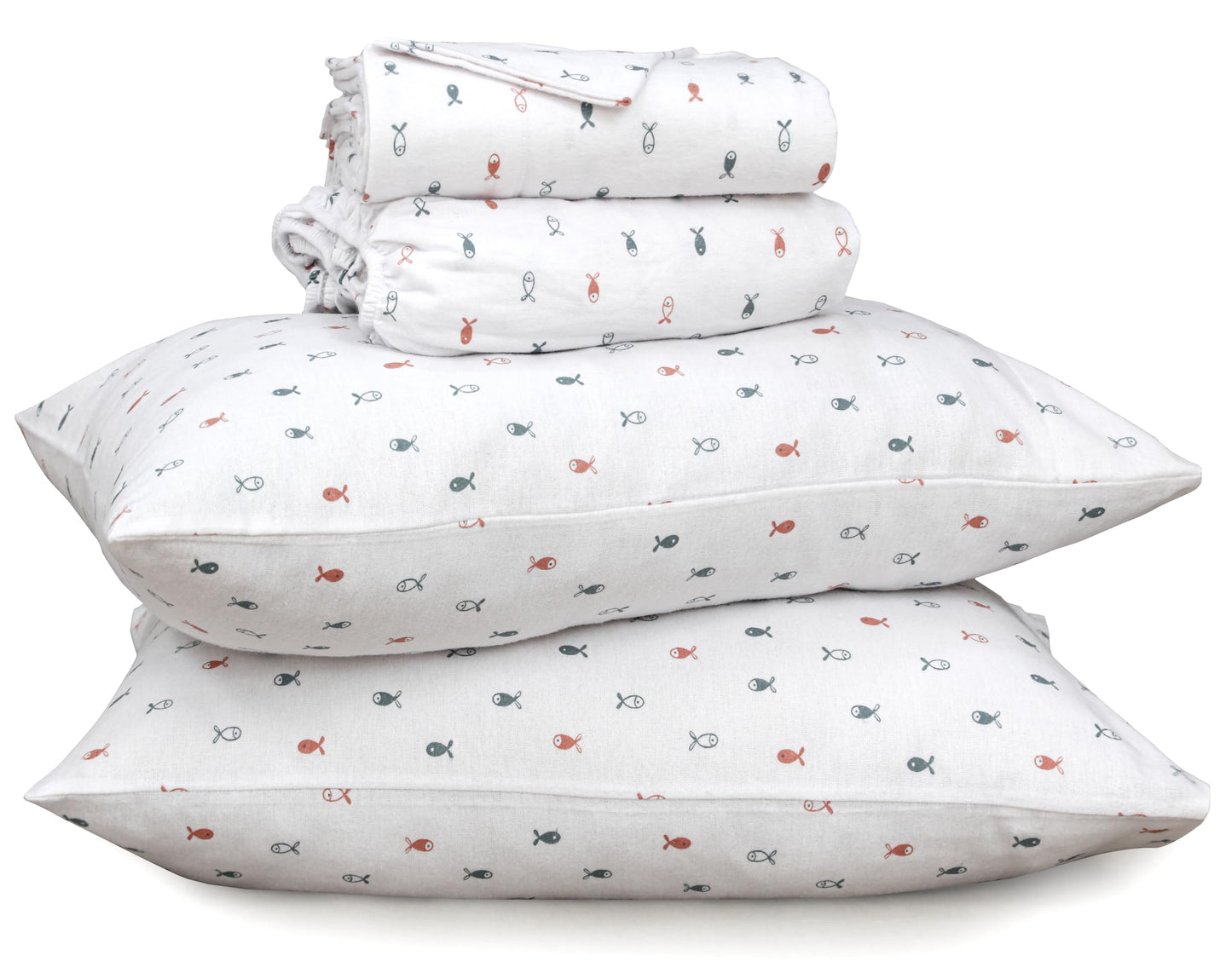RUVANTI Flannel Sheets Queen Size - 100% Cotton Double Brushed Bed Sheets, Deep Pockets 16 Inches Queen Sheet Set, All Seasons Breathable & Extra Soft - Warm & Cozy, 4 Piece, Little Swimmers