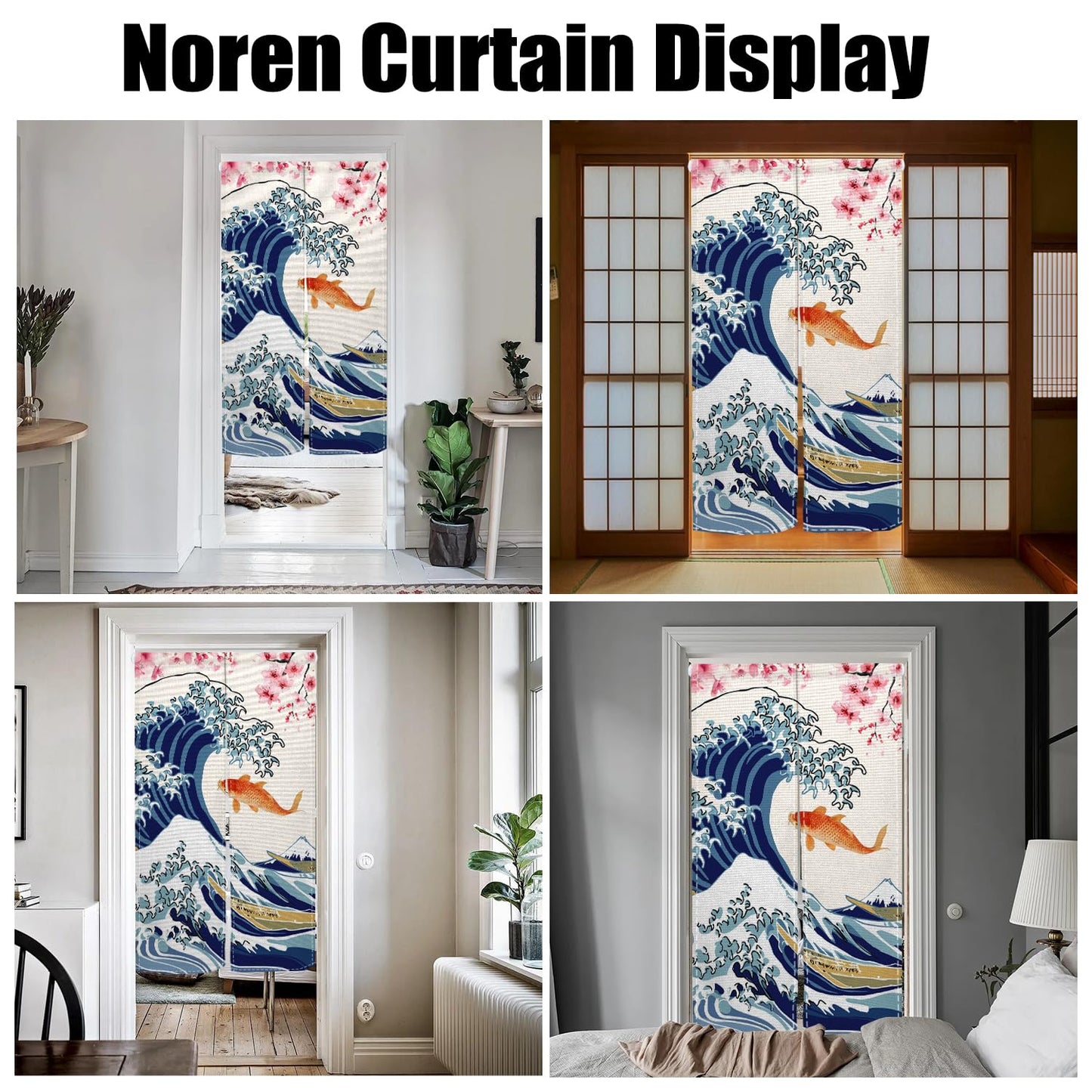 Leowefowa Japanese Traditional Noren Doorway Curtain Long Style Kio Fish Window Treatment Blossom Japanese Noren Curtain for Doorway Tapestry Room Privacy Divider Kitchen Home Decor, 33.5"x 70.9"