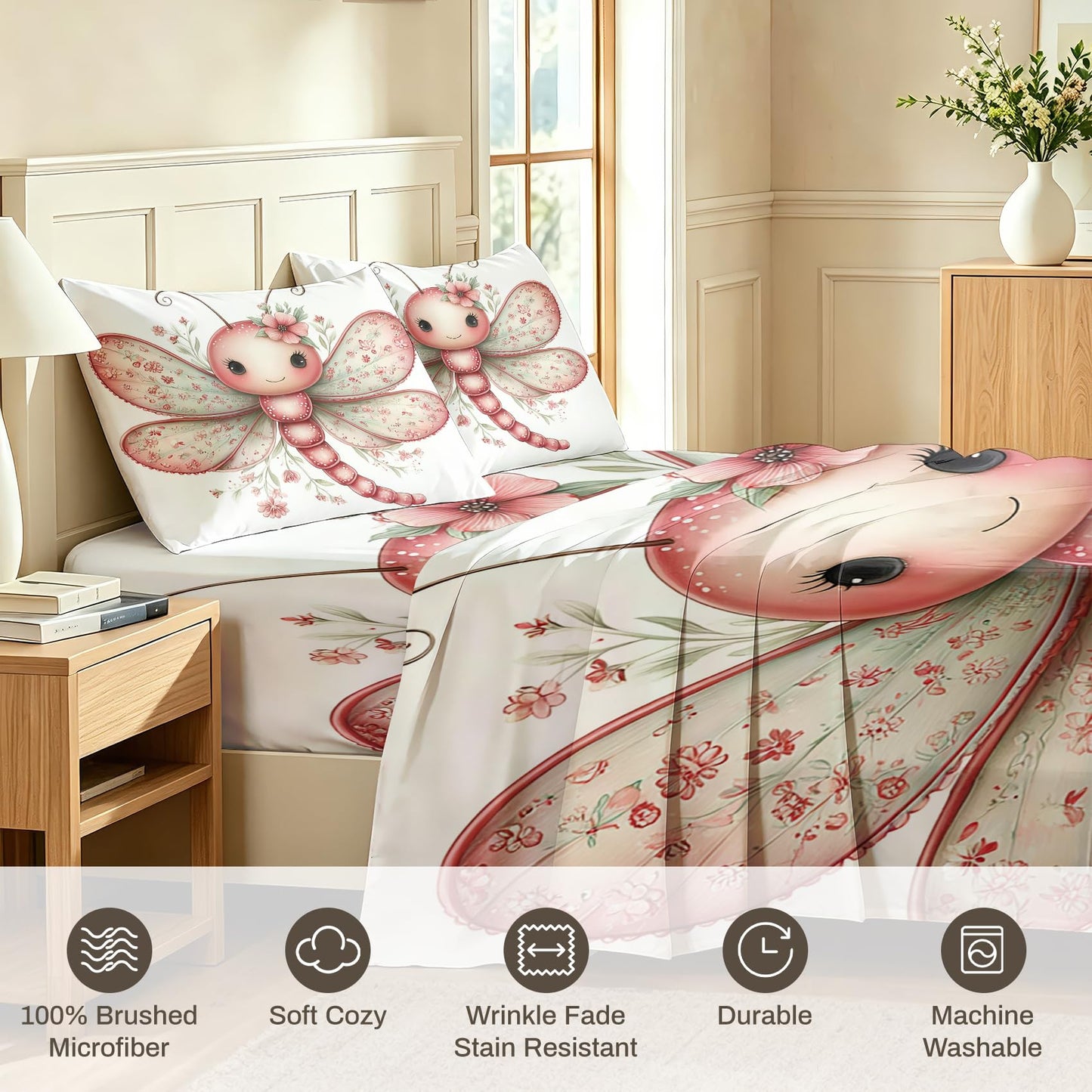 Cute Dragonfly Full Bedding Set Girls Kawaii Sheet Sets