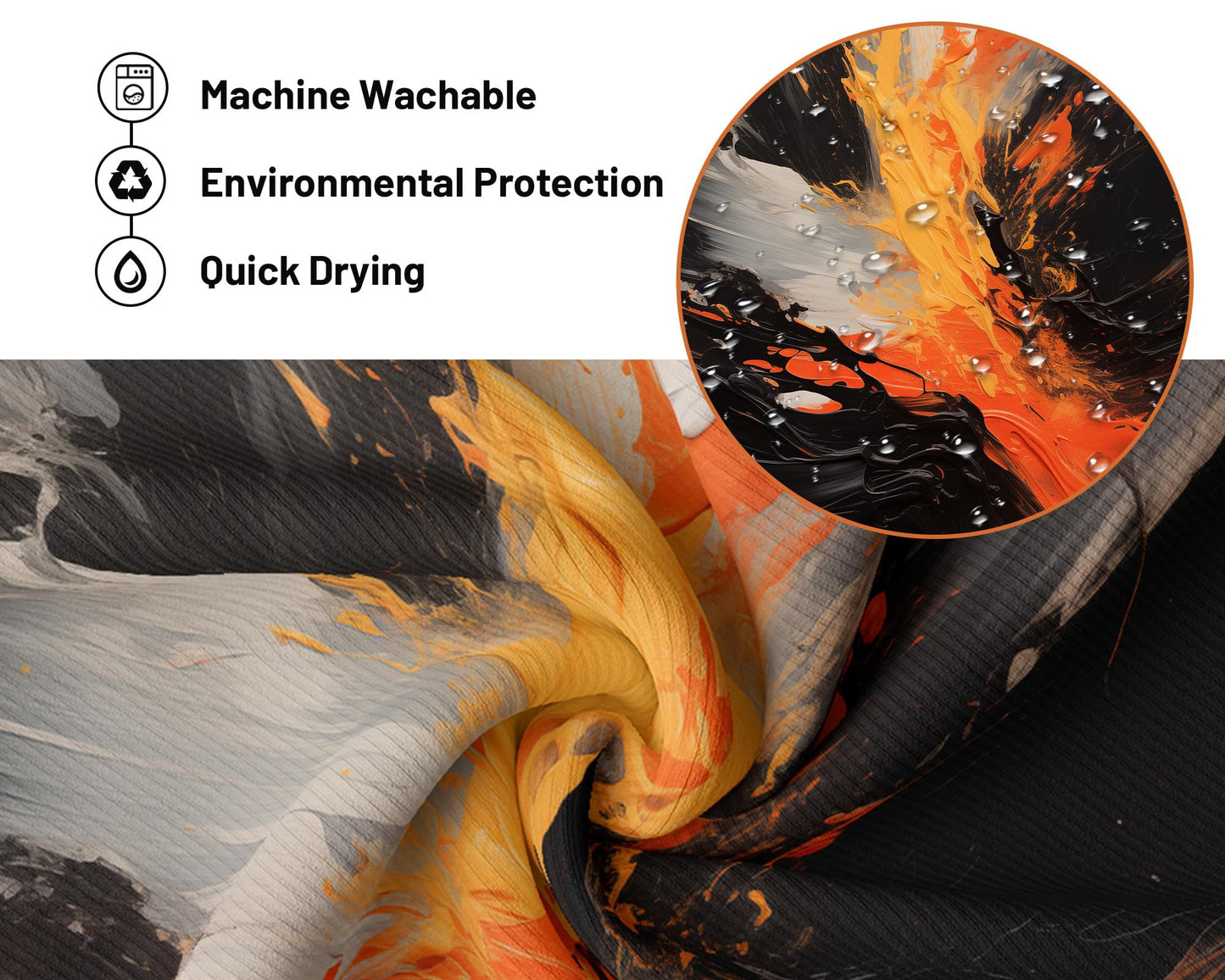 dueeia Orange and Black Shower Curtain Orange Abstract Art Painting Shower Curtains for Modern Bathroom Decor, Waterproof Fabric 70 x 72 inch with Hooks