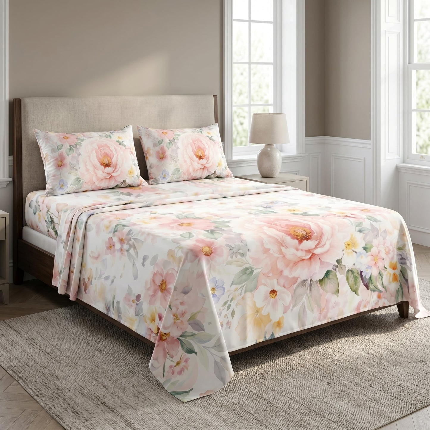 YIYEA Queen Sheet Set, Luxury 1800TC Hotel Quality Double Brushed Microfiber Floral Bed Sheets for Queen Size Bed, Ultra Soft, Deep Pocket, Shrinkage and Fade Resistant, 4PC, Queen