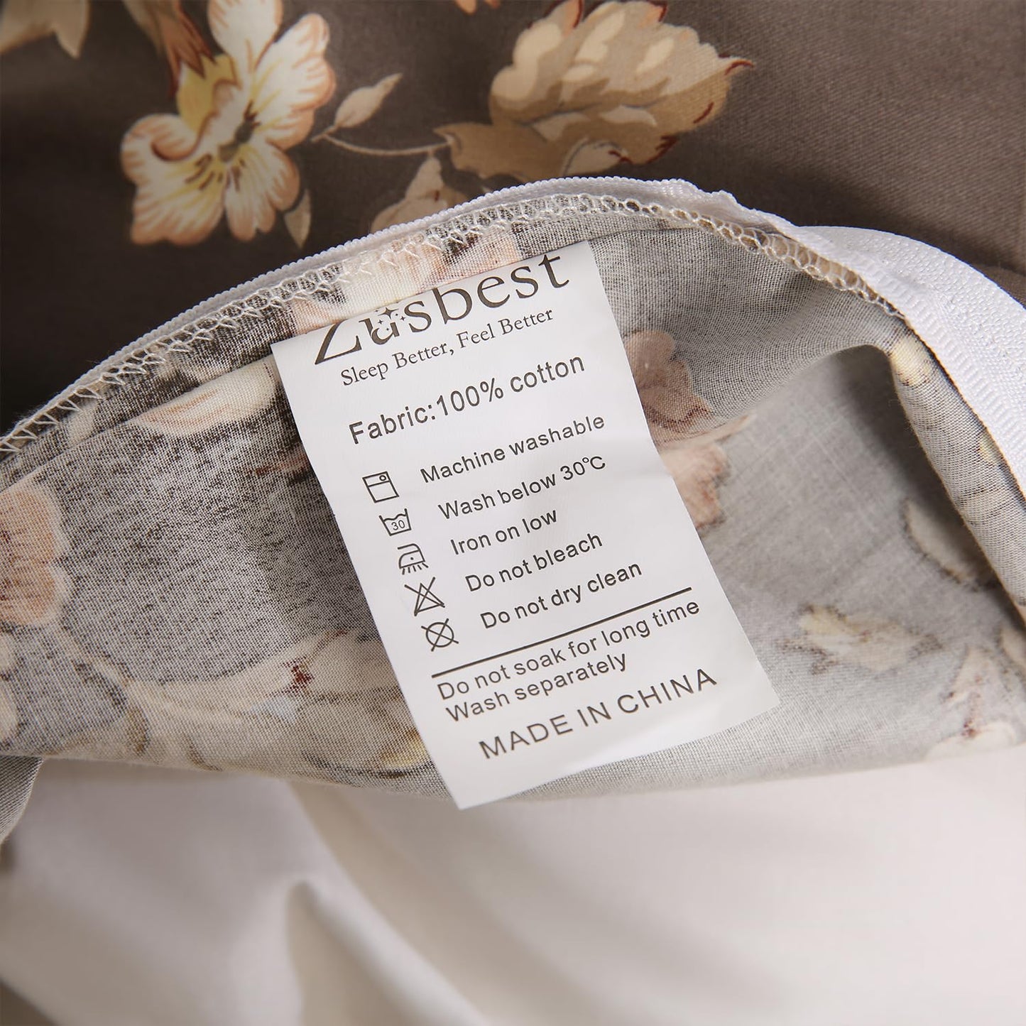 Zusbest Grey Brown Duvet Cover King 100% Cotton Shabby Vintage Floral Bedding Mocha Comforter Cover with Zipper, Soft Skin-Friendly Breathable, Peony Flower Print Bed Set, 3 Pcs