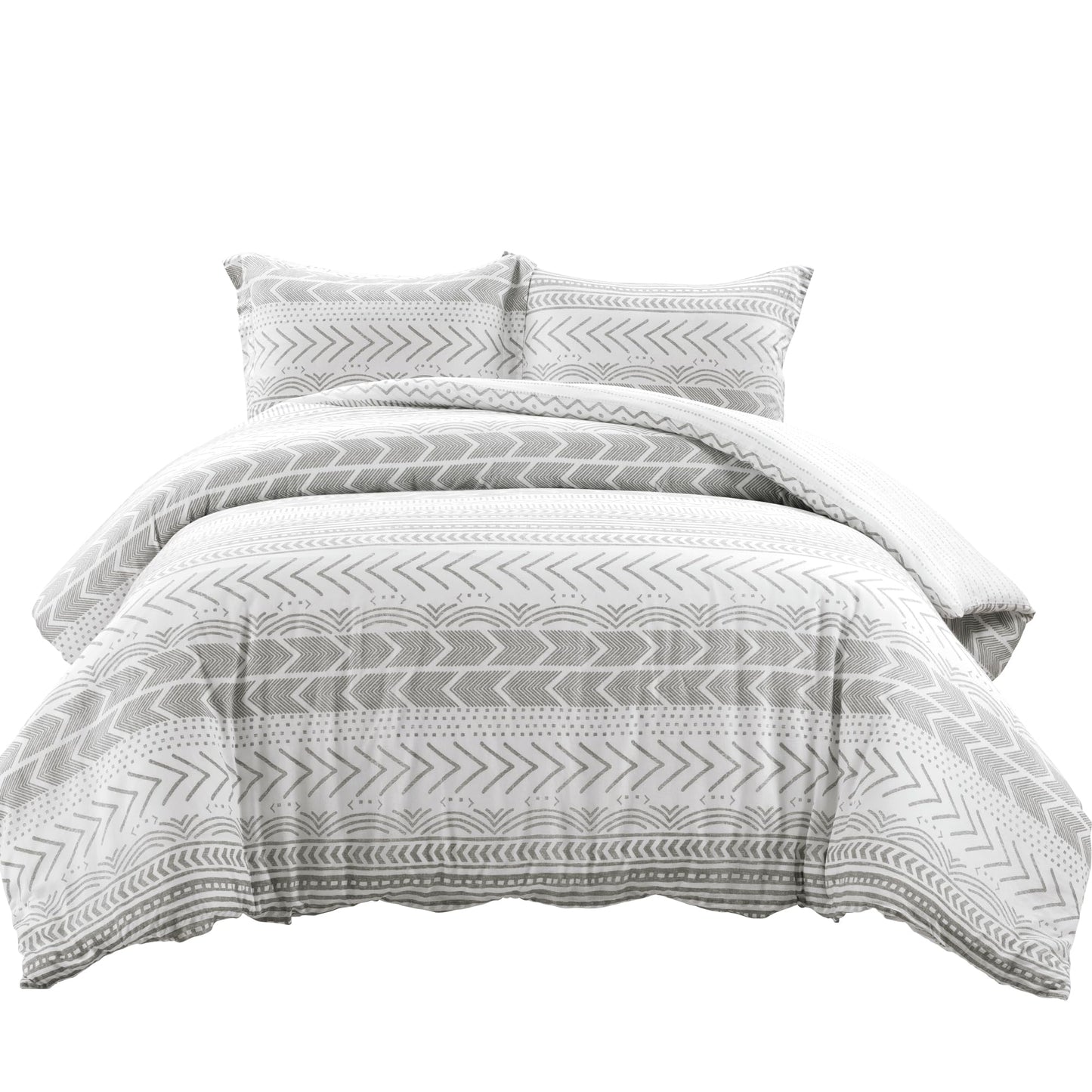 Lush Decor Hygge Geo Reversible 3 Piece Cotton Duvet Set, Full/Queen, Gray & White