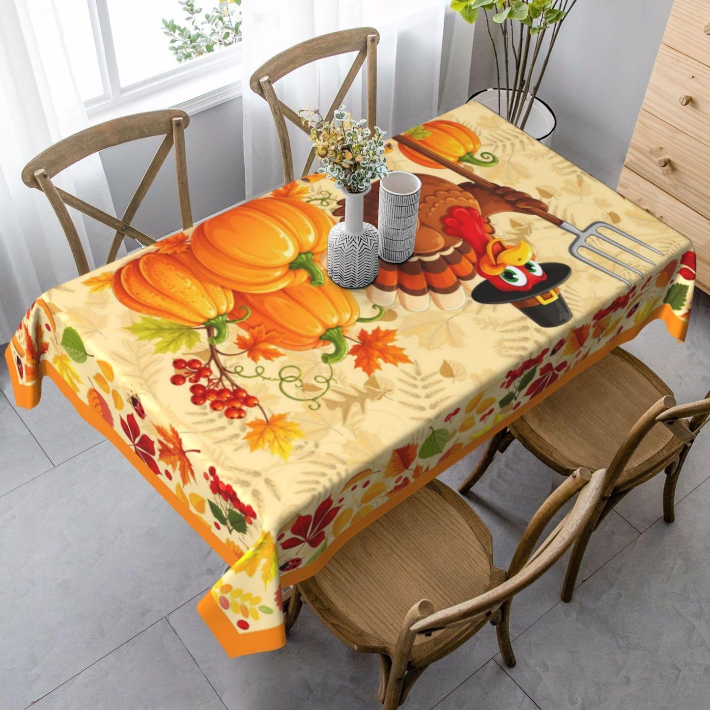 mutakin Thanksgiving Day Rectangle Tablecloth Washable Table Cloth 60x90 Inch Table Cover Waterproof for Decoration Kitchen Dining Room
