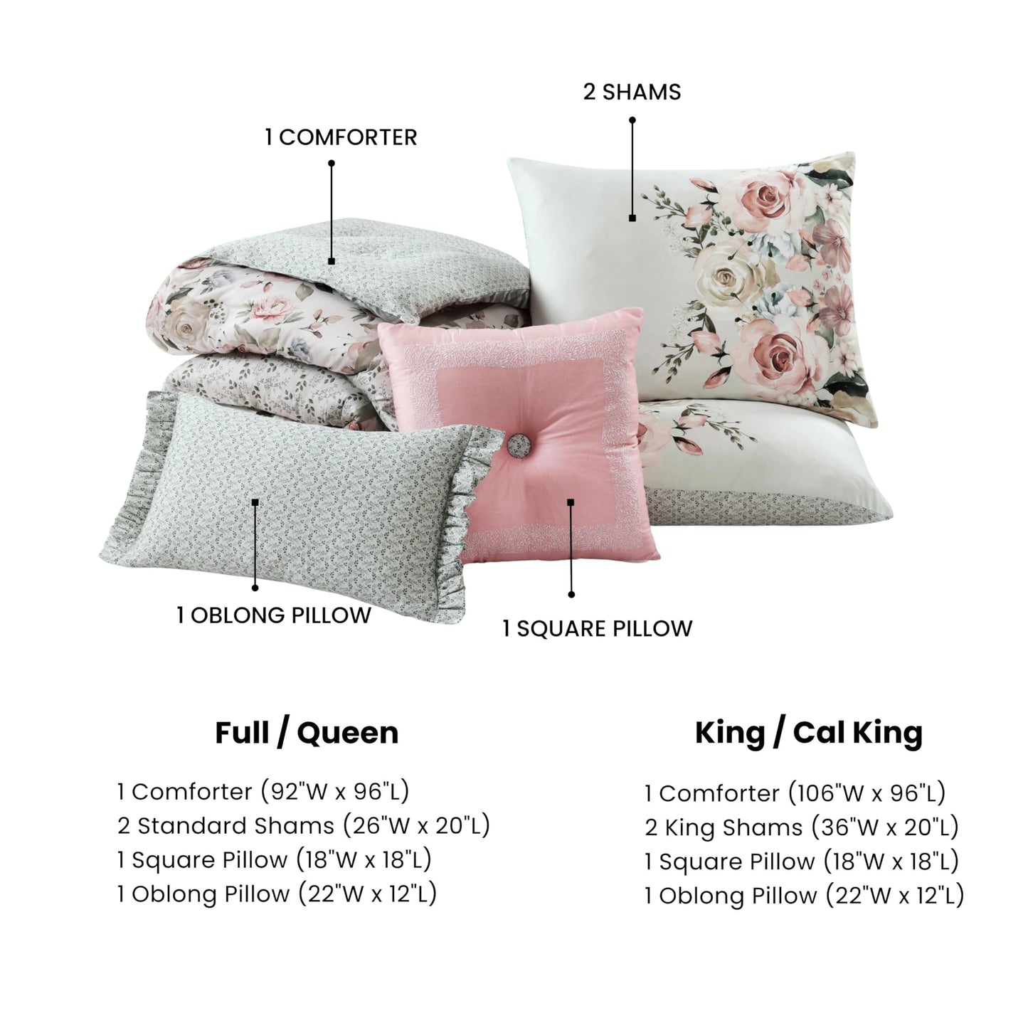 Bebejan Sage Serenity 5 Piece Reversible Comforter Set, 100% Cotton Sateen, 220 Thread Count, Bedding Comforter Set, 1 Comforter, 2 Shams & 2 Pillows (King/Cal King)