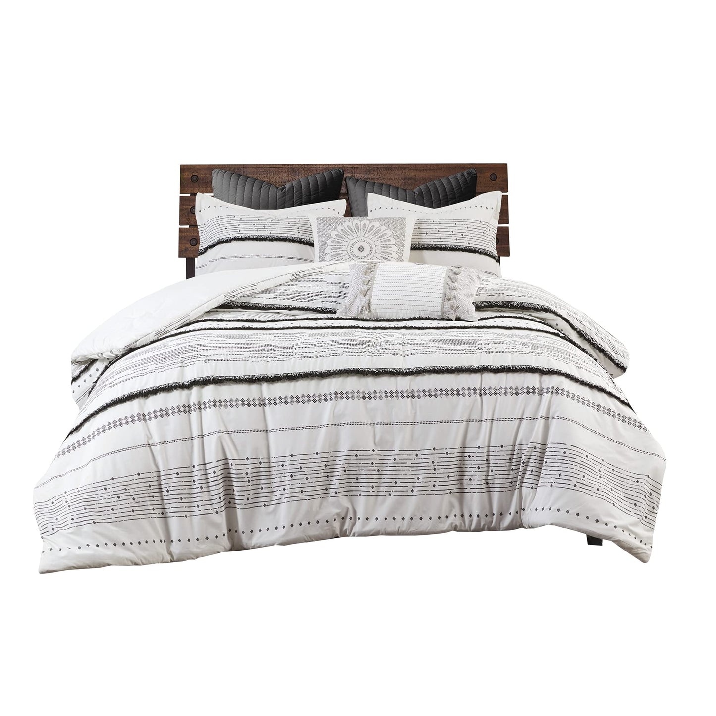 INK+IVY Nea 100% Cotton Duvet Set Mid Century Modern Design, All Season Comforter Cover Bedding Set, Matching Shams, King/Cal King, Stripes Teasel White 3 Piece