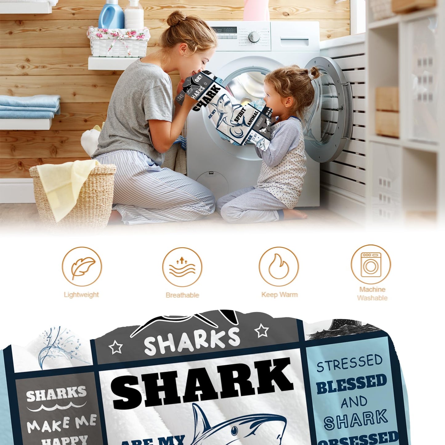 Hohoto Ocean Shark Blanket Gifts for Adults Men Women Boys Girls Birthday Christmas Halloween Easter Father's Day Dad Husband Boyfriend Son Throw Blanket 50"x60"