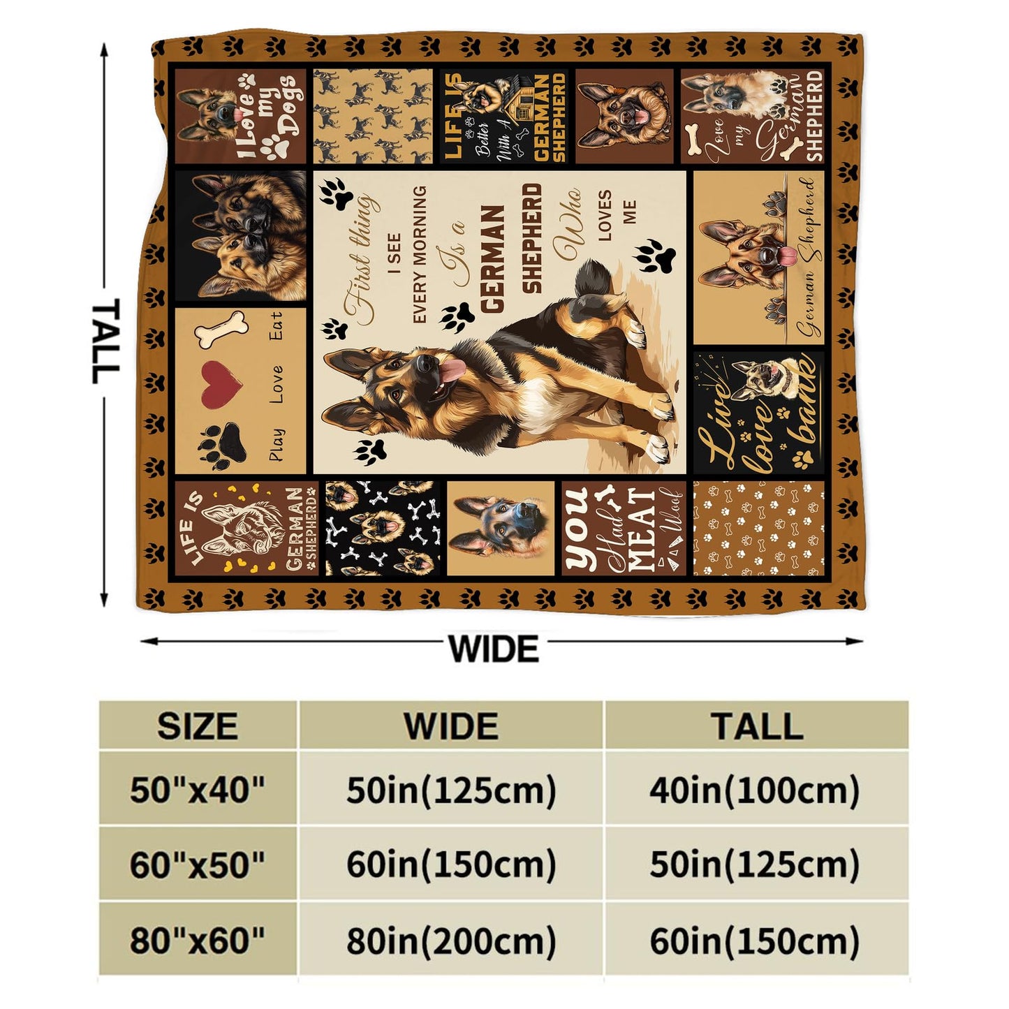 German Shepherd Blanket Soft Fuzzy Fleece Dog Blanket Decor Cozy Warm Plush Flannel Blanket Gifts for Boys Girls Men Women Home Chair Sofa Couch Bed 50"X40"