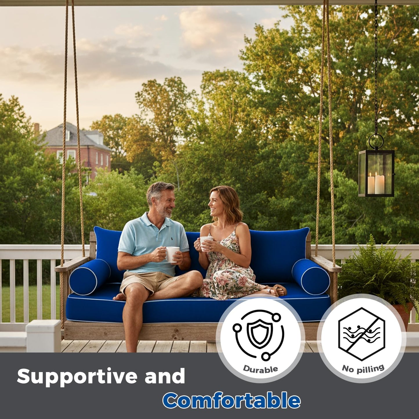 Twin Size Outdoor Daybed Mattress Cover,Outdoor Twin Cushion Cover for Swing Bed with Zipper,Porch Swing Bed Mattress Bolster Pillow Fitted Sheet Covers,Only Covers (Navy blue, 75*39*6in)