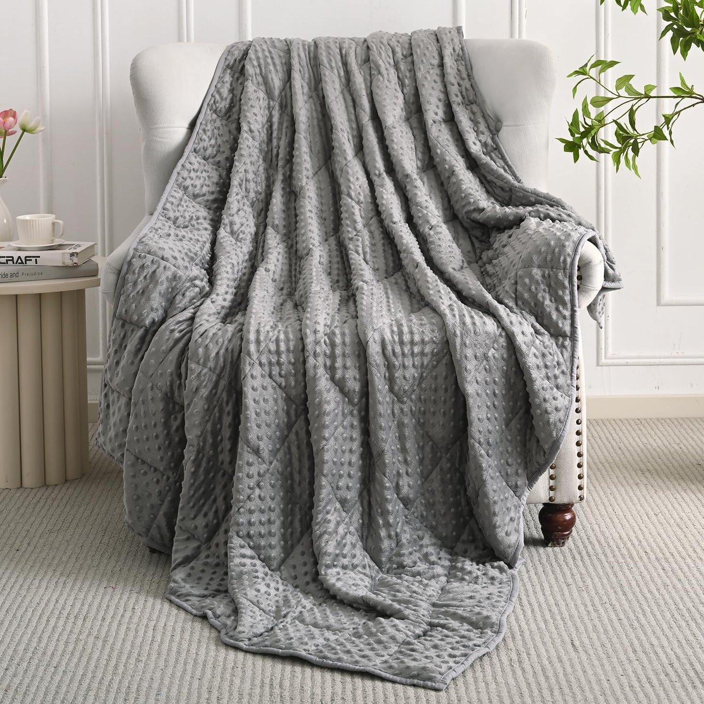 Mr. Sandman Weighted Blanket for Adults Queen Size 18 lbs, Soft Cooling Heavy Minky Blanket for Sleep, Washable Throw Blanket with Glass Beads, 60 x 80 Inches, Grey