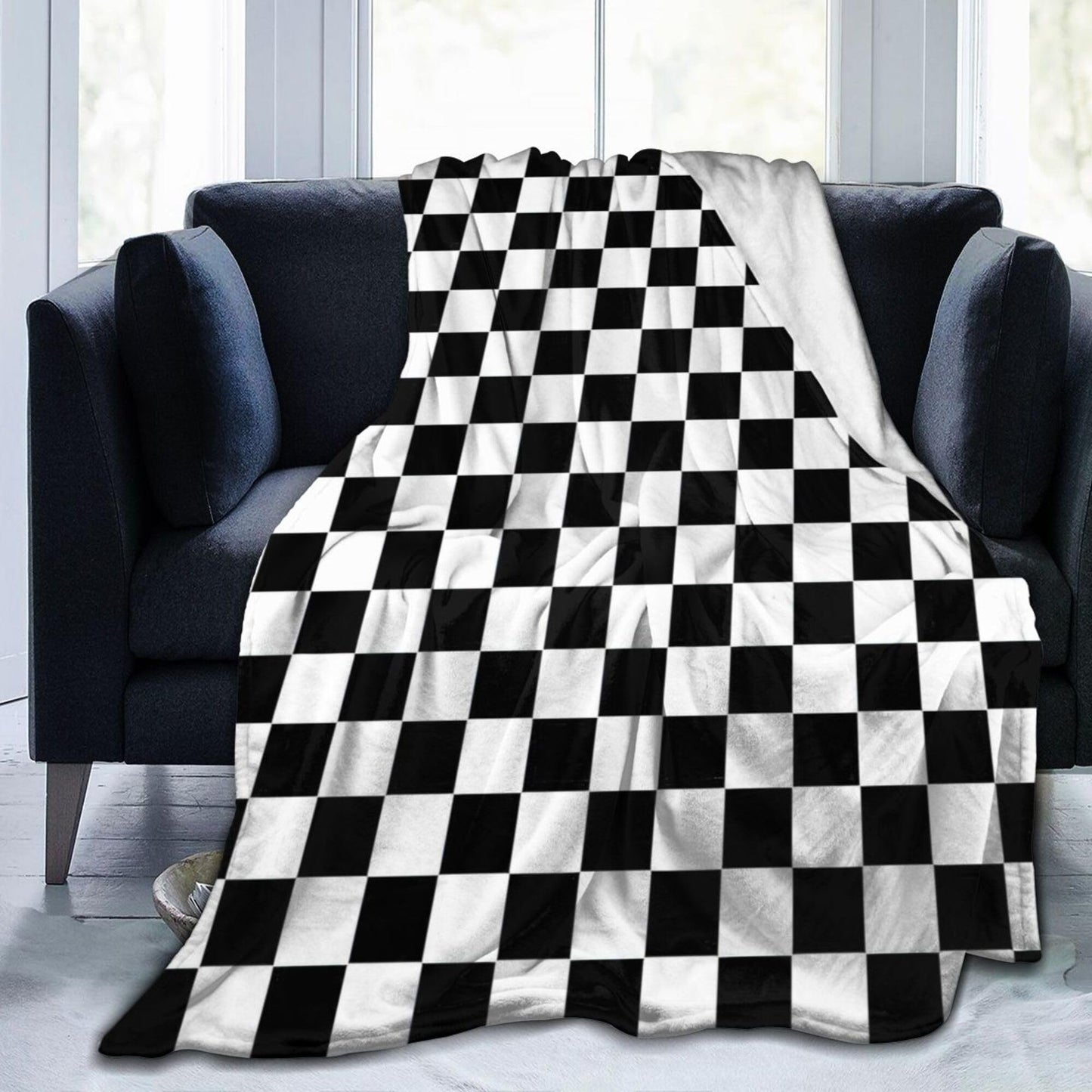 Black and White Checkered Throw Blanket, 320GSM Flannel Blankets for Women Girls Kids Boys Men, Checkerboard Bed Blanket Super Soft Cozy for Bed Sofa Couch Gifts (Black and White, 50"x40")