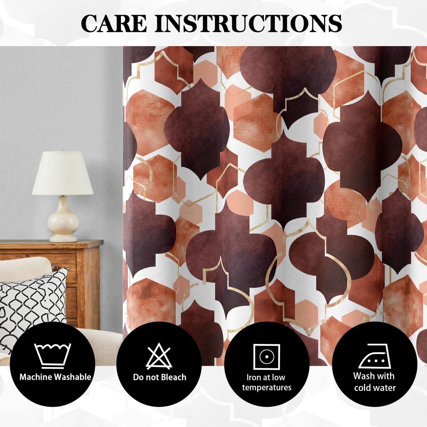 Tyrot Brown Moroccan 100% Blackout Curtains for Bedroom Abstract Geometric Black Out Curtains 96 inch Long 2 Panels Set Window Drapes Thermal Room Darkening Curtains for Living Room, 52Wx96L