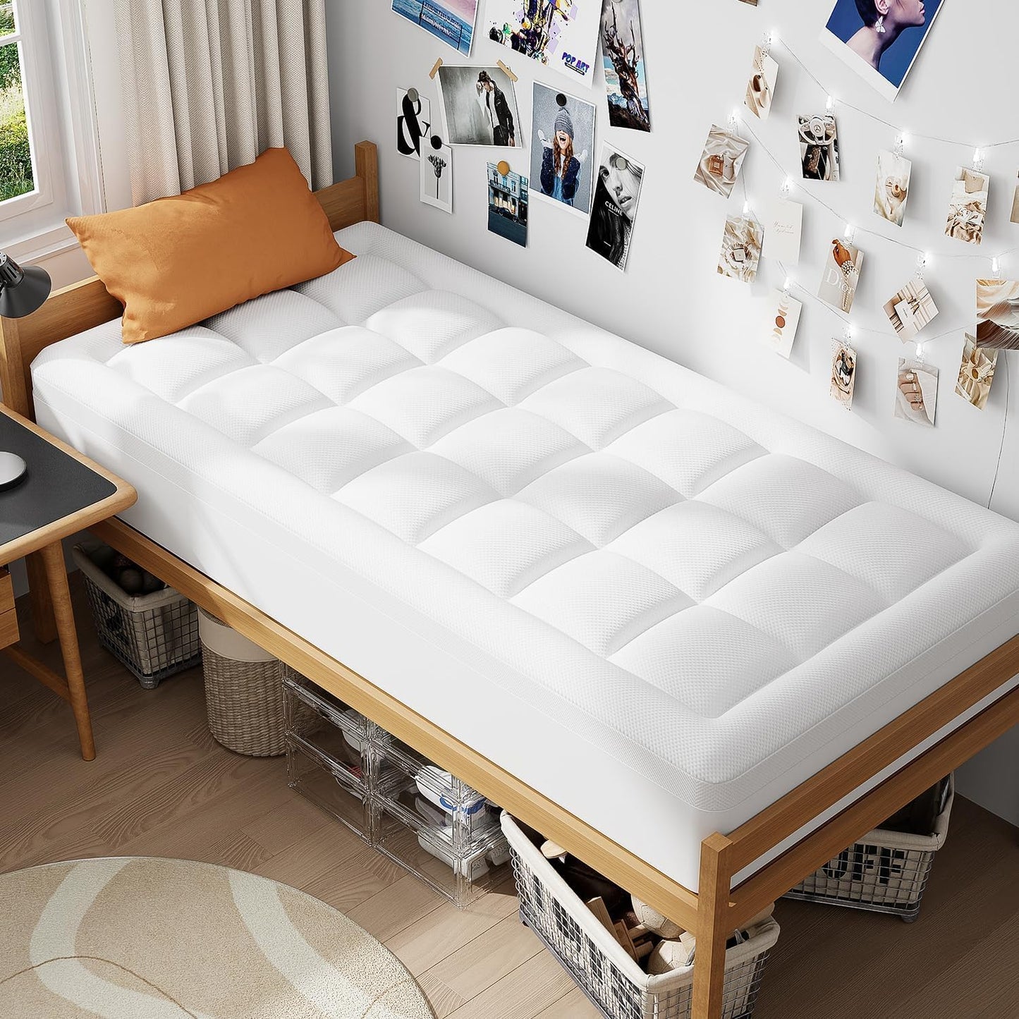ELEMUSE Twin XL Dorm Dual Layer 3 Inch Memory Foam Mattress Topper for College, Dorm Room Essentials, 2 Inch Cooling Gel Foam and 1 Inch Soft Pillow Top Bed Pad,Back to School Comfortable Support