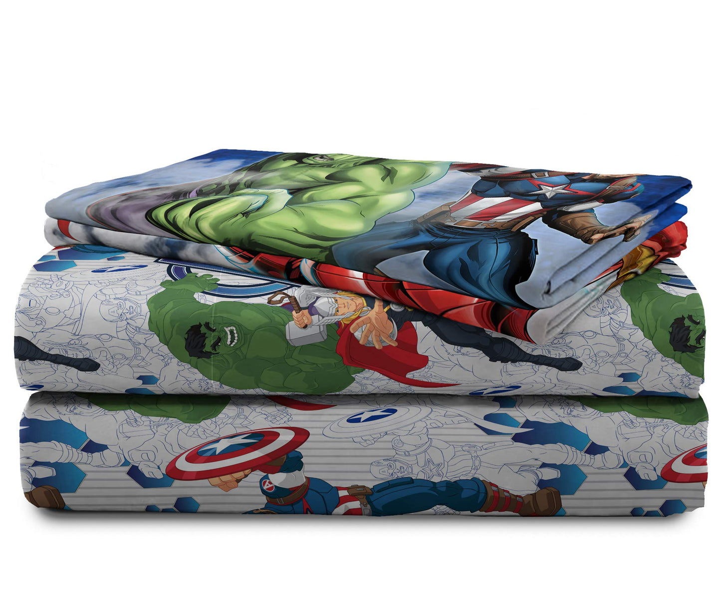 Marvel Avengers Blue Circle 5 Piece Full Bed Set - Includes Reversible Comforter & Sheet Set - Bedding Features Captain America & Iron Man - Fade Resistant Microfiber (Official Marvel Product)
