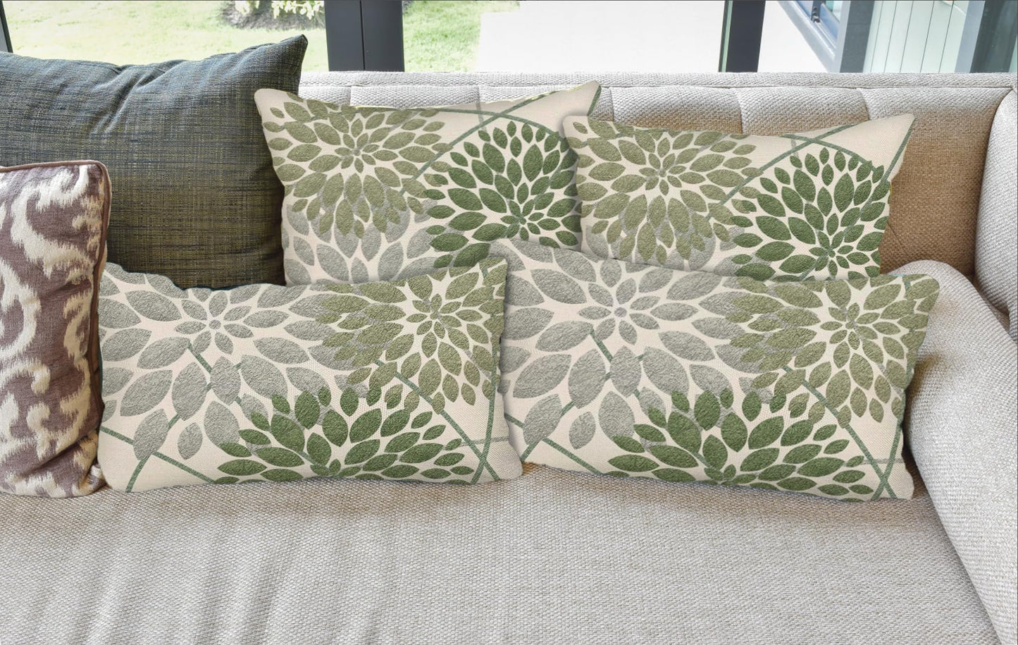 Auomily Sage Green Decorative Dahlia Boho Lumbar Pillow Covers 12x20 Inch Set of 2 Geometric Floral Elegant Gray Green White Decor Rustic Farmhouse Throw Pillows Cushion Cases for Sofa Bed Decor