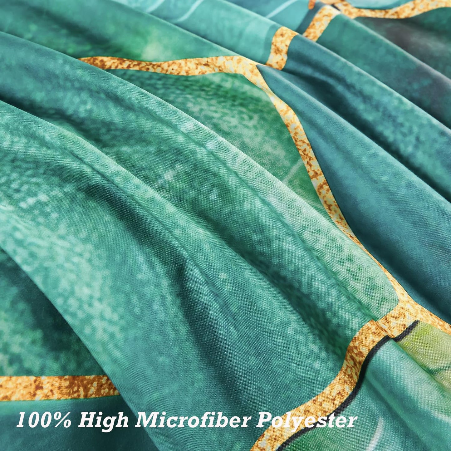 ANGIYUIN 7 Pieces Turquoise Gold Marble Comforter Set Queen Watercolor Printed Bedding Comforter Set Luxury Gold Trim Bed Set Hexagon Honeycomb Bed in A Bag with Sheets(Queen Teal Green)