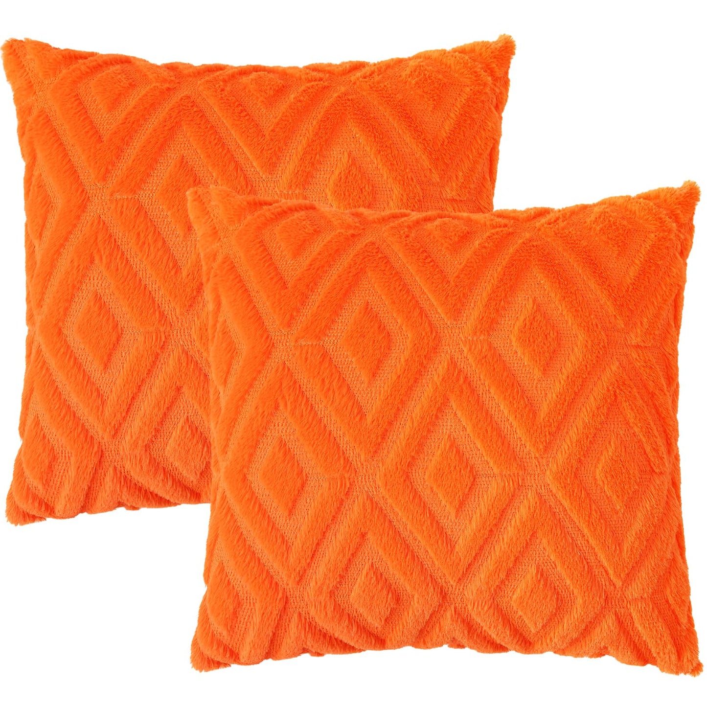 Pallene Fall Orange Throw Pillow Covers 16x16 Set of 2, Soft Plush Faux Fur Decorative Couch Pillow Covers for Sofa Bed Living Room Pillow Cases with 3D Diamond Pattern