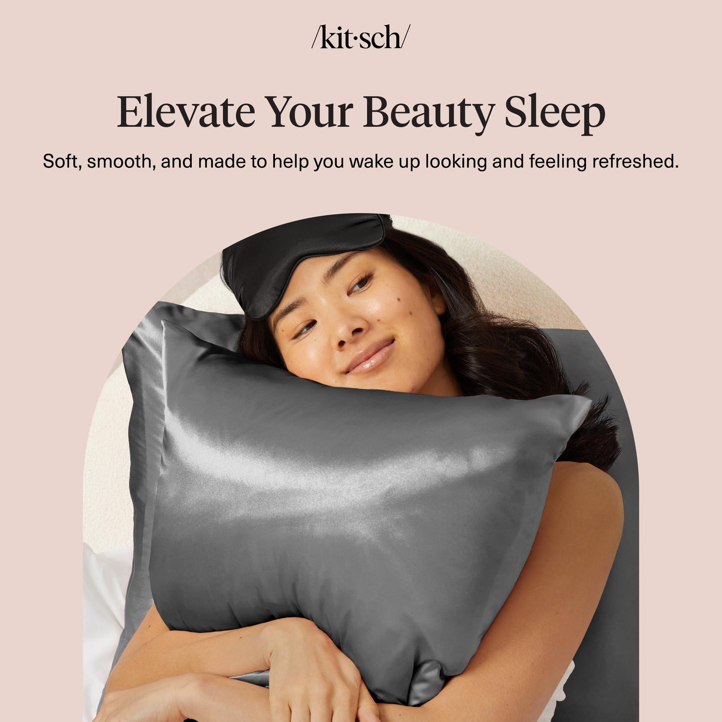 Kitsch Satin Pillowcase with Zipper for Hair & Skin - Softer Than Silk Pillow Cases, Smooth Cooling Satin Pillow Case, Wrinkle-Free, Machine Washable, Pillow Cases Standard Size 19x26 - Charcoal