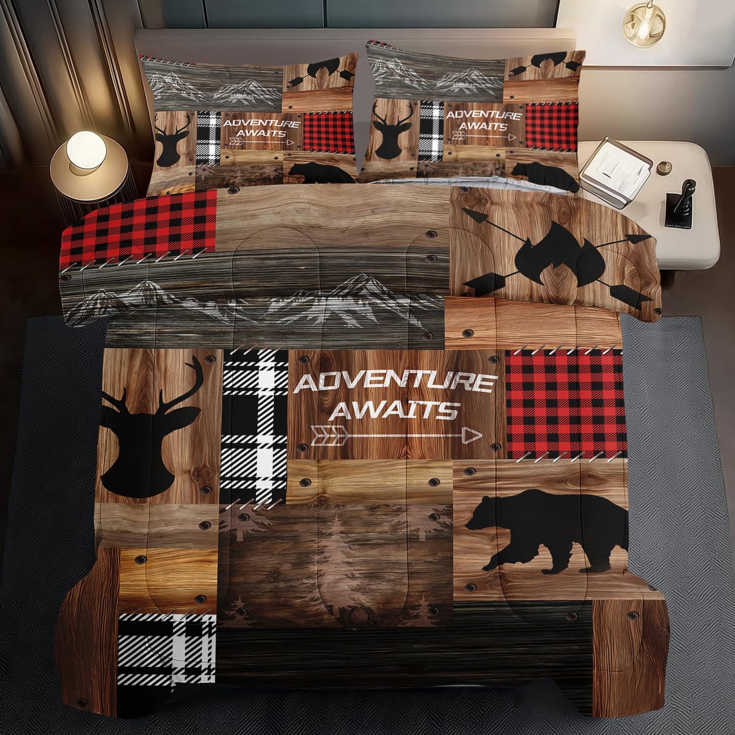 llyxsesty Hunting Comforter Set King for Boys Bear and Deer Bedding Set Boys Hunter Camo Comforter King Quilt Hunter Bedroom Decor Animal Bedding Wild Animal Bed Decor