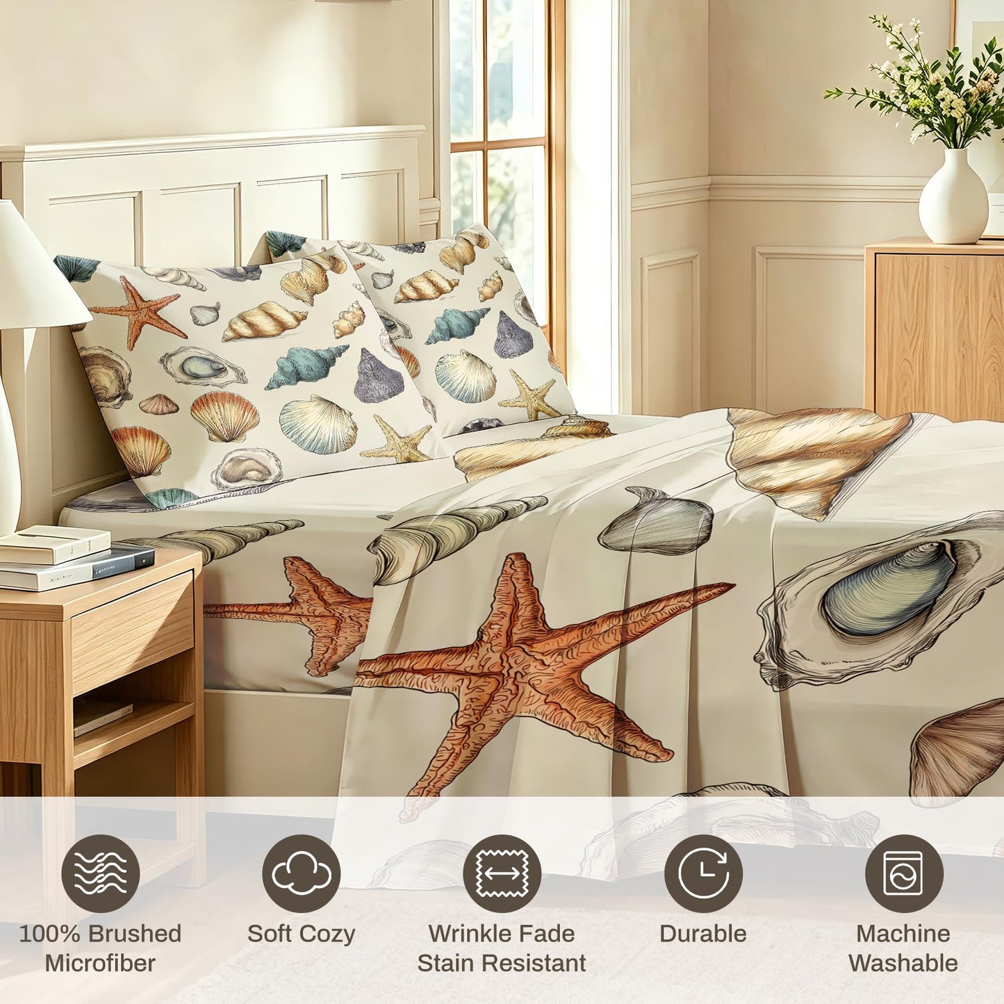 Coastal Queen Sheet Set Marine Life Flat Fitted Sheet Sets