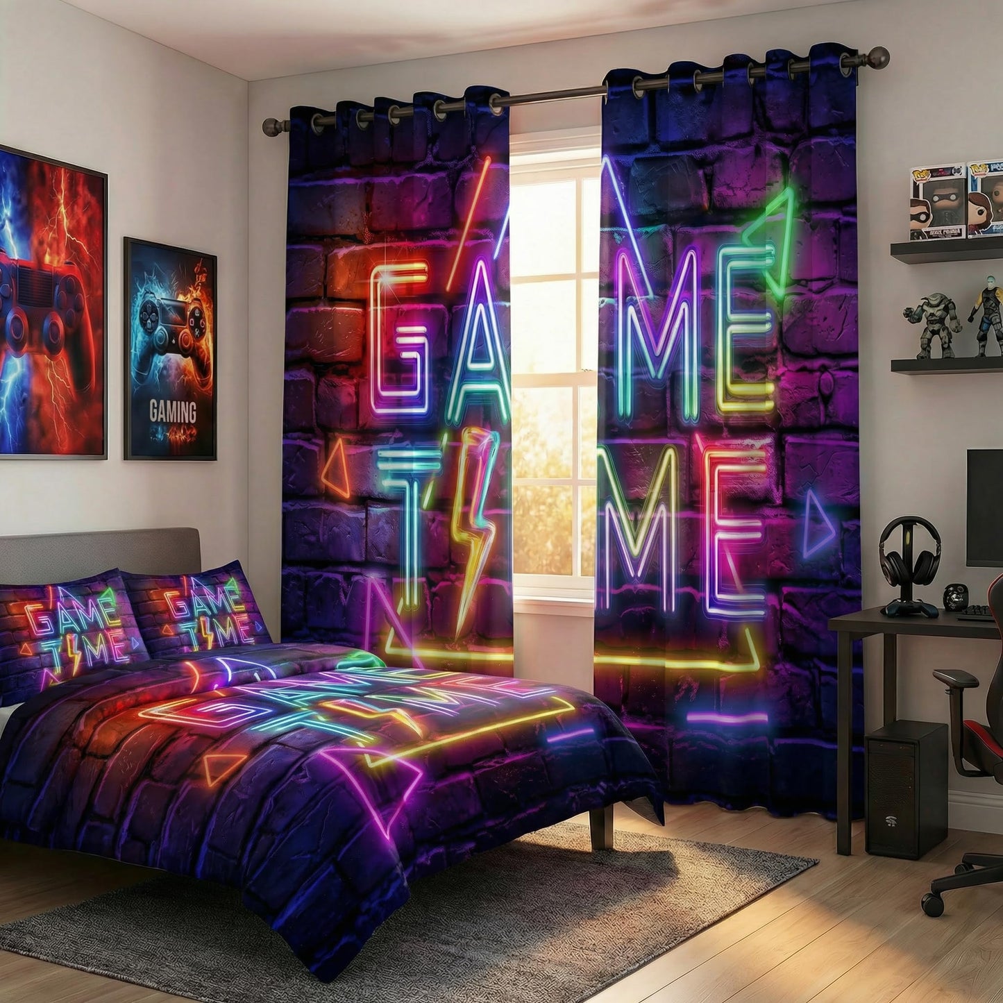 Gaming Blackout Curtains for Boys room, Kids Gamer Bedroom Drapes 42W x 45L