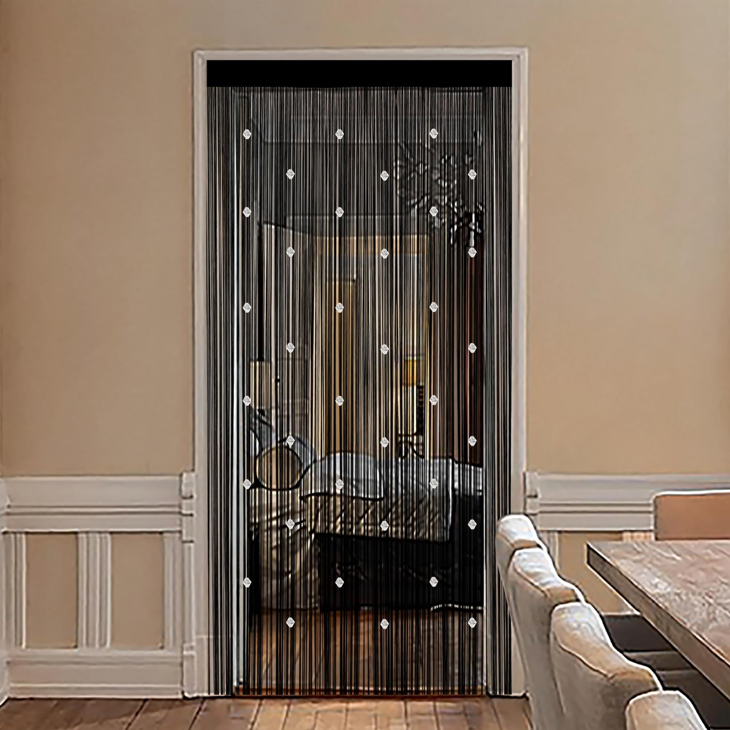 Beaded String Curtains for Doorways Boho Bedroom Decor Hanging Door Wall Beads Closet Window Curtain Room Divider Privacy Decorative (Black, 39" W x 79" L)