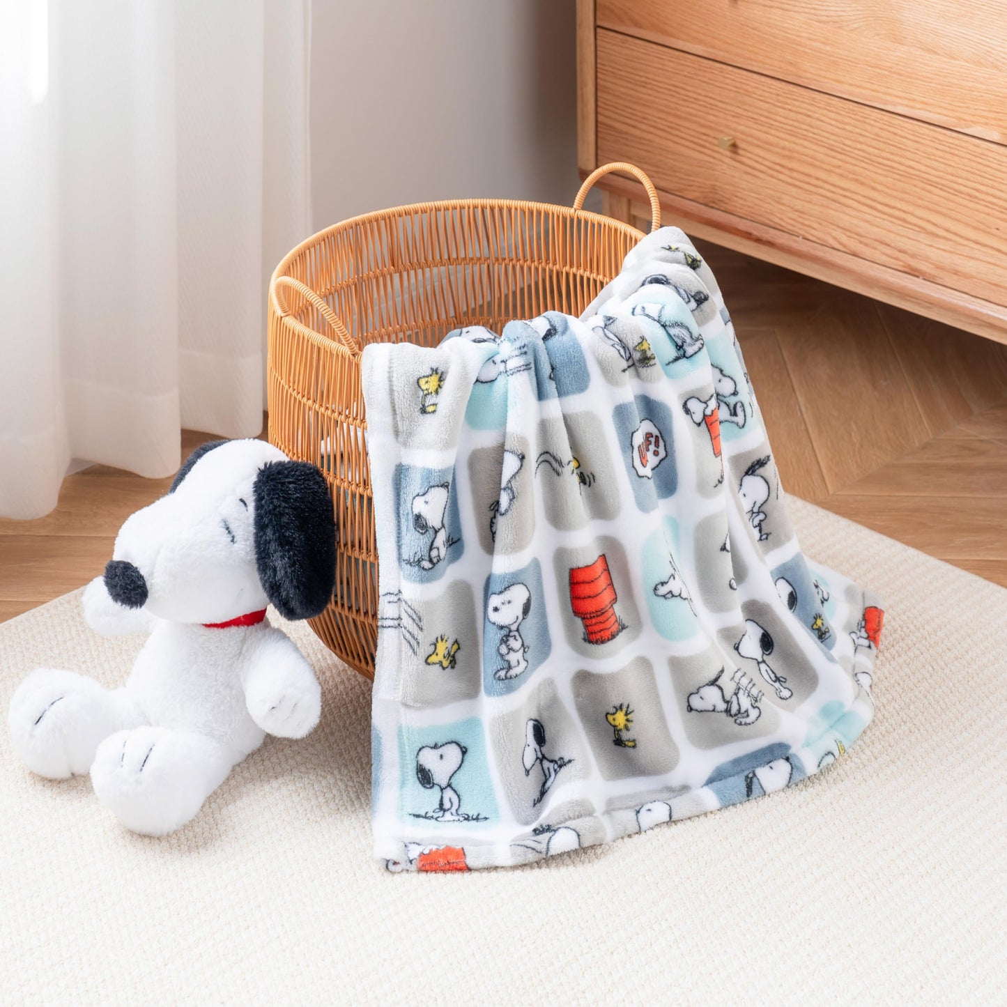 Berkshire Blanket Peanuts VelvetLoft Cute Character Snoopy Plush Throw Blanket,Peanuts Snoopy Woof Blue,Throw 55 in x 70 in (Official Peanuts Product)