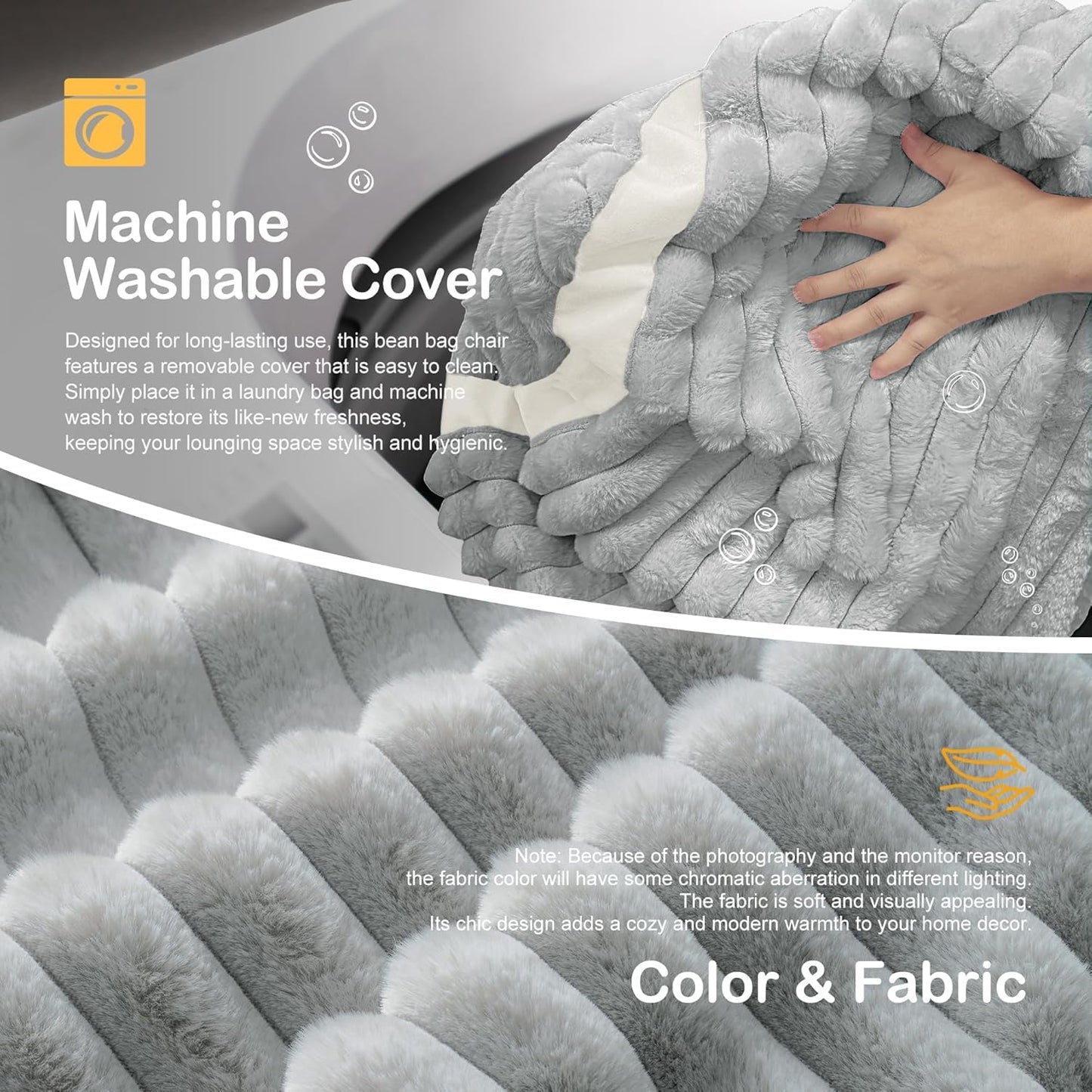 HABUTWAY Bean Bag Chair 6FT Giant Bean Bag Chairs for Adults with Memory Foam Filled,6'Beanbag Chair with Soft Faux Fur Cover, Bean Bag Bed Bean Bag Sofa Lounger for Living Room,Bedroom-Light Grey