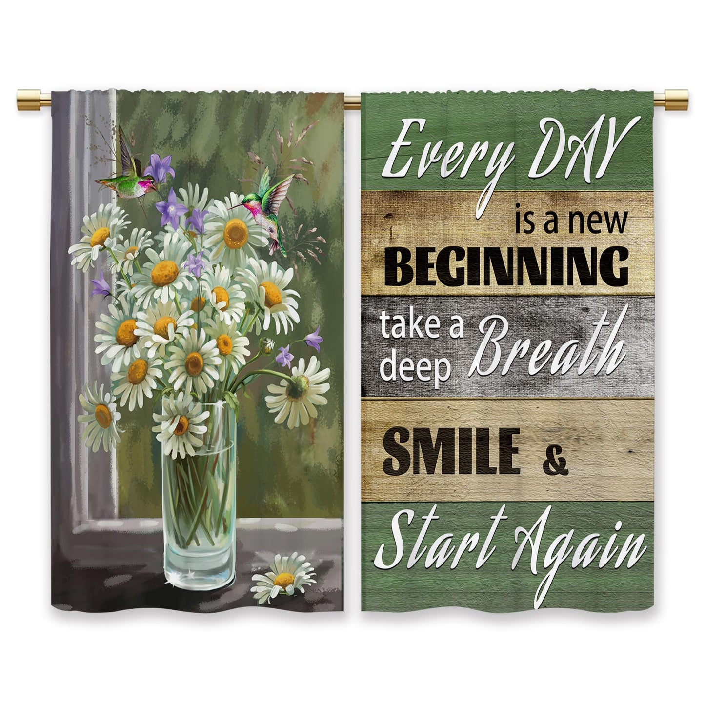 Laifzere Rustic Daisy Vase Floral Kitchen Curtains Green Wooden Farmhouse Flower Small Short Cafe Window Curtains Jesus Country Inspirational Bathroom Window Treatment Tier Curtains (27.5x39 Inch)